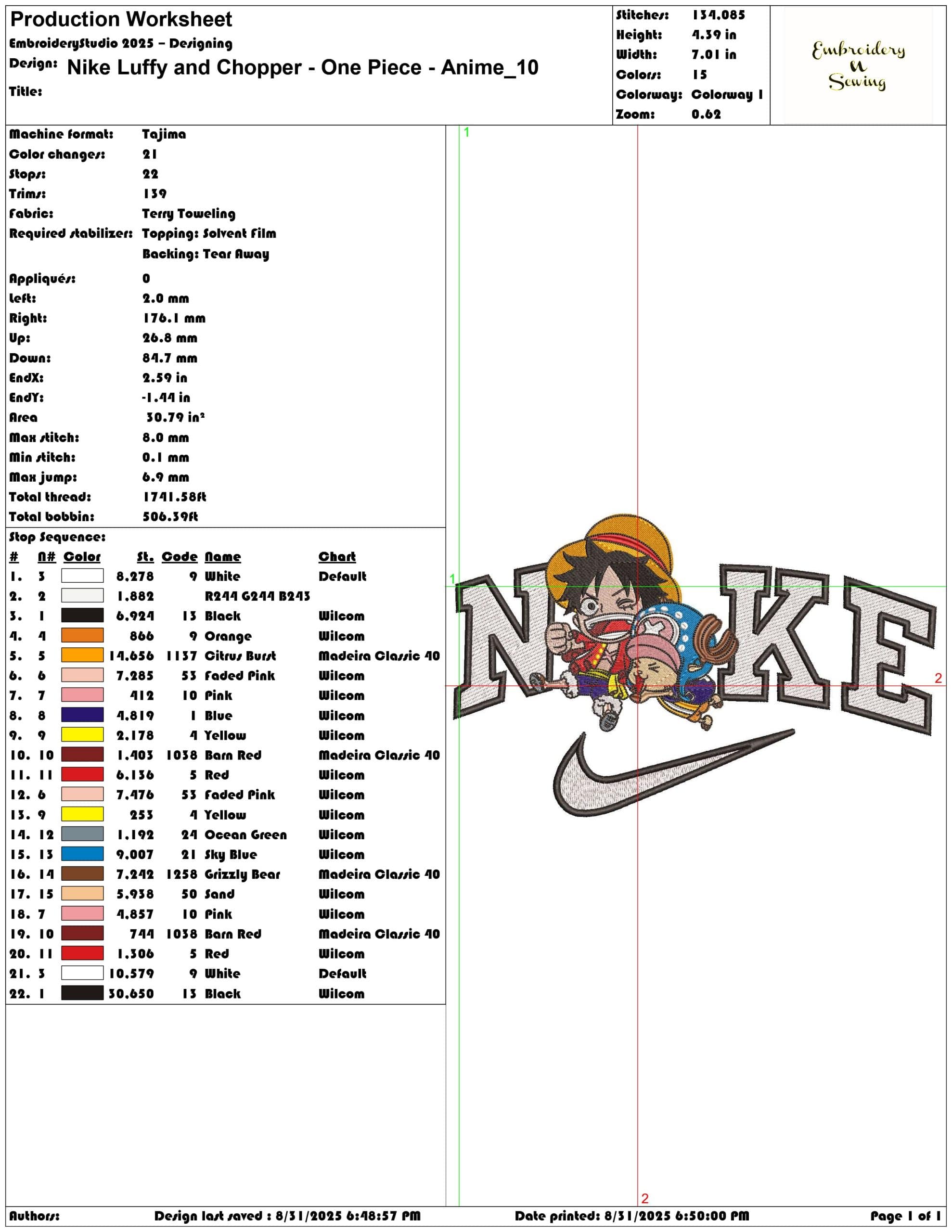Nike Luffy and Chopper - One Piece - Anime-Elegant embroidery design file - instant download — view 3