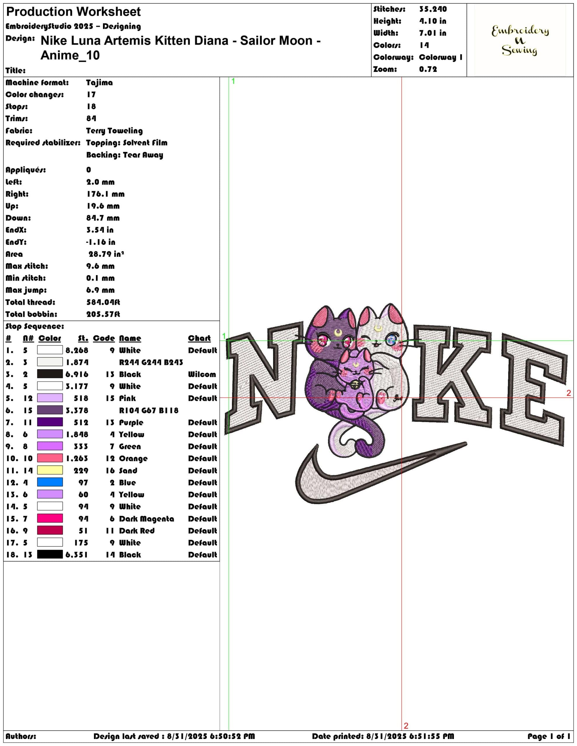 Nike Luna Artemis Kitten Diana - Sailor Moon - Anime-Elegant embroidery design file - instant download — view 3
