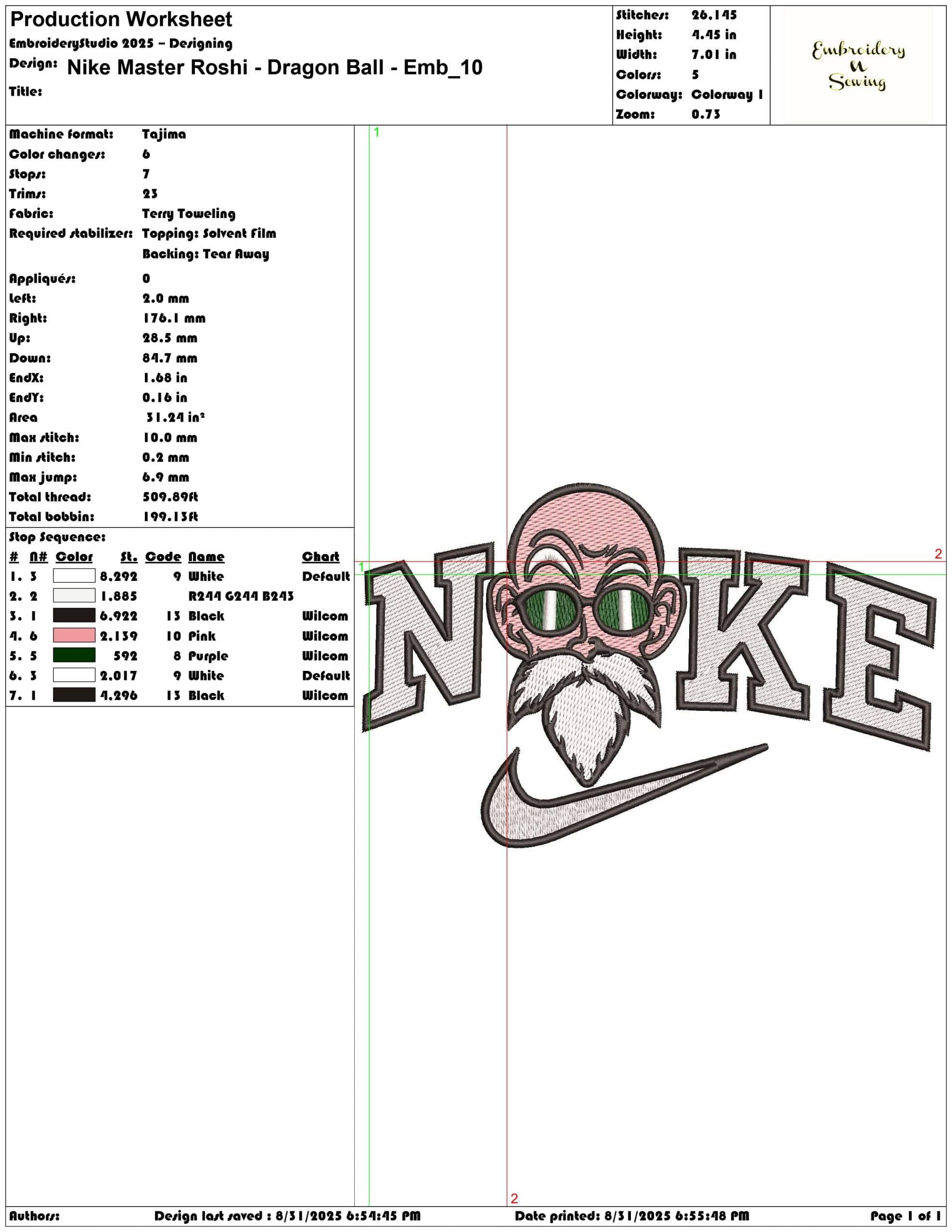 Nike Master Roshi - Dragon Ball-Elegant embroidery design file - instant download — view 3