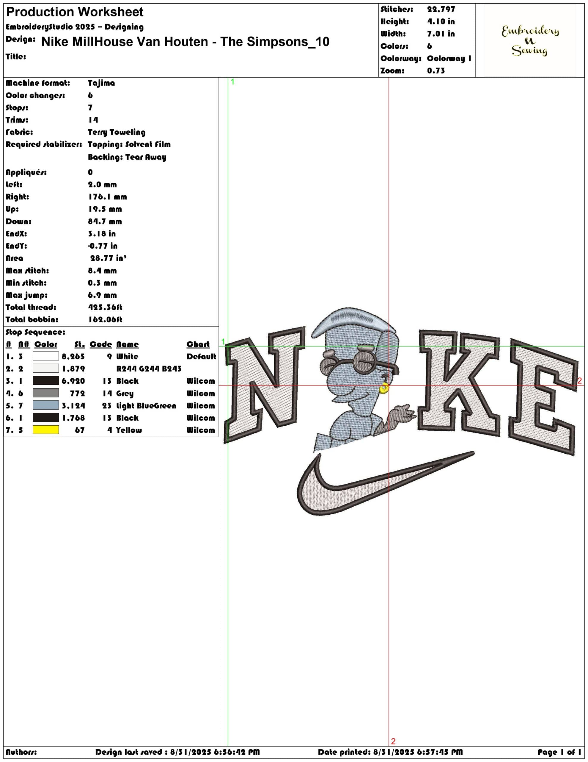 Nike MillHouse Van Houten - The Simpsons-Elegant embroidery design file - instant download — view 3
