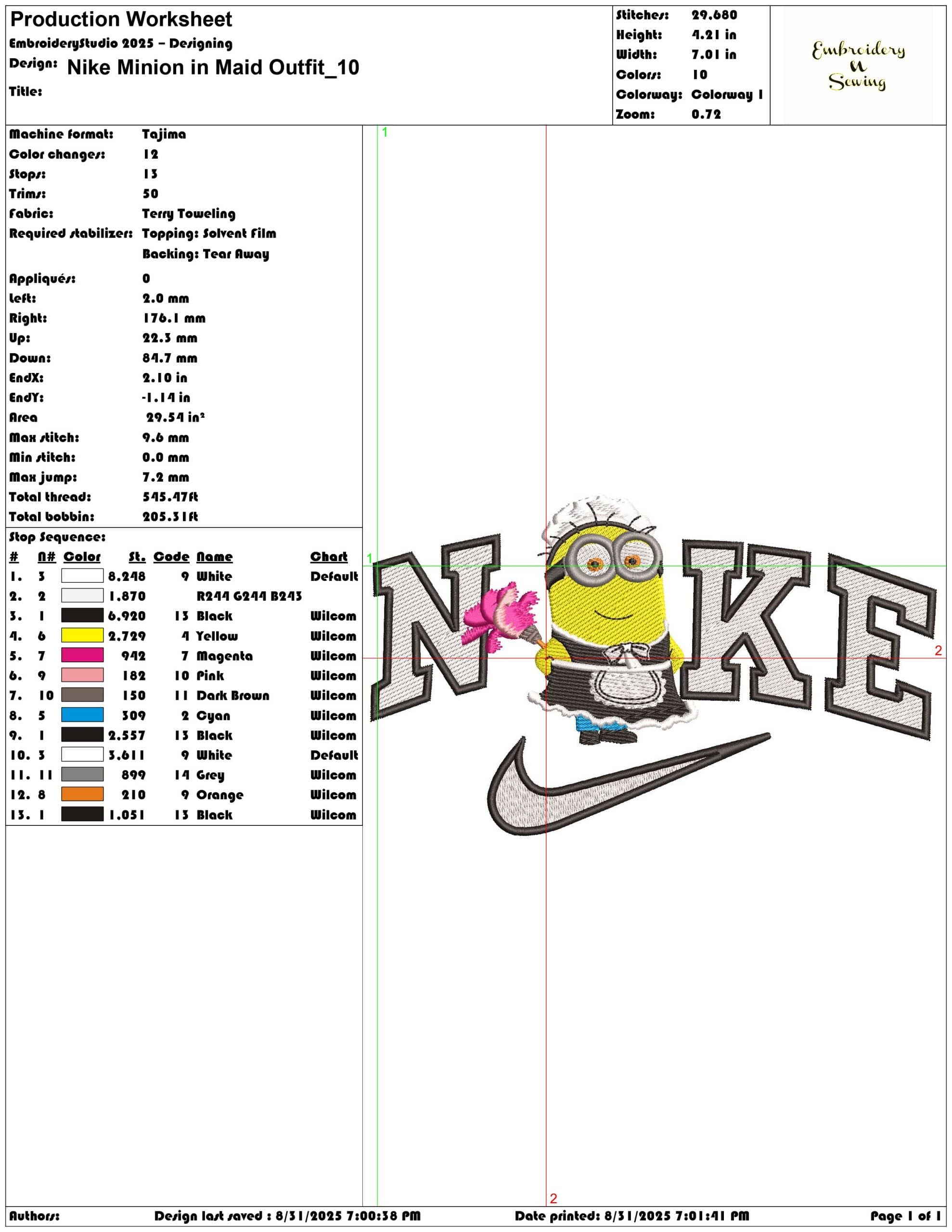 Nike Minion in Maid Outfit-Elegant embroidery design file - instant download — view 3