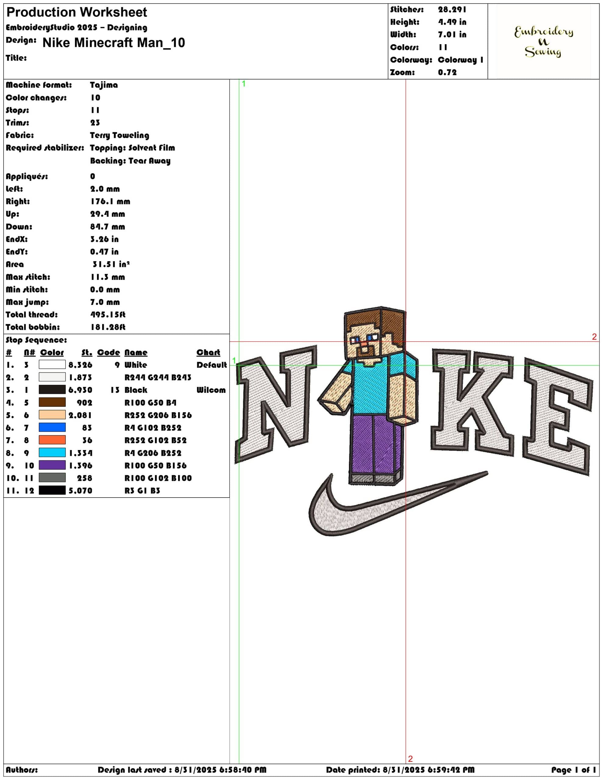 Nike Minecraft Man-Elegant embroidery design file - instant download — view 3
