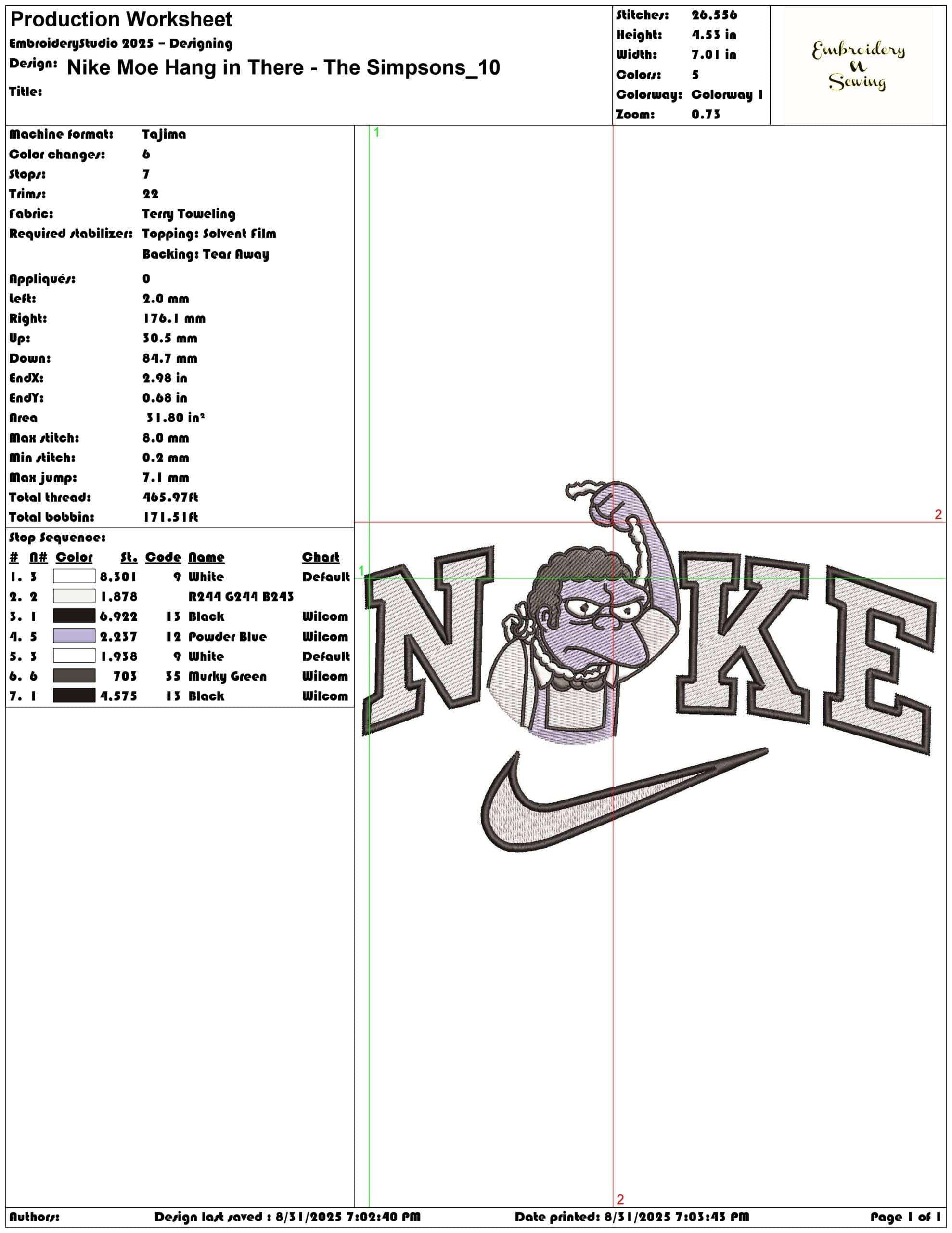 Nike Moe Hang in There - The Simpsons-Elegant embroidery design file - instant download — view 3