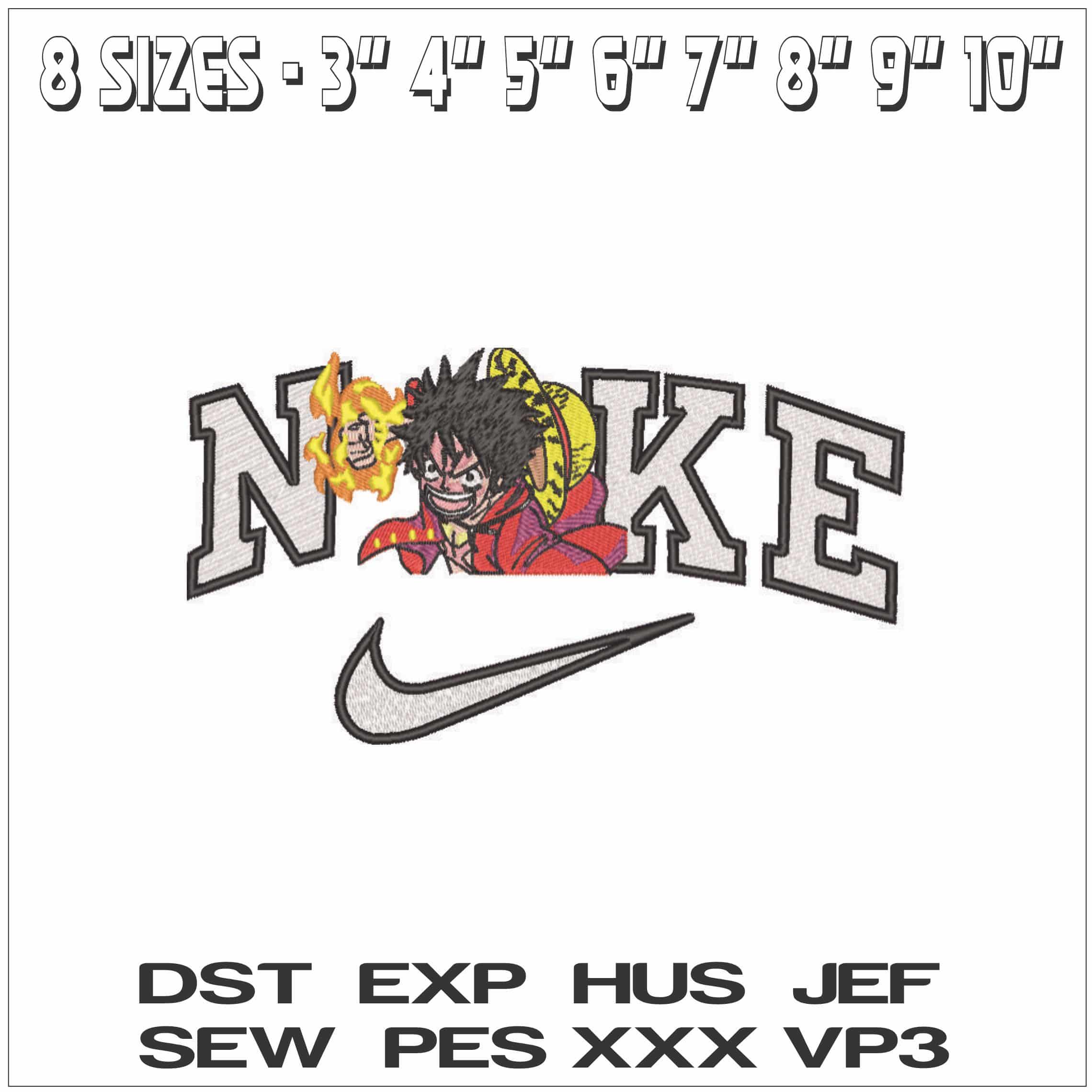Nike Monkey D Luffy Screaming Punch - One Piece - Anime-Elegant embroidery design file - instant download — view 2