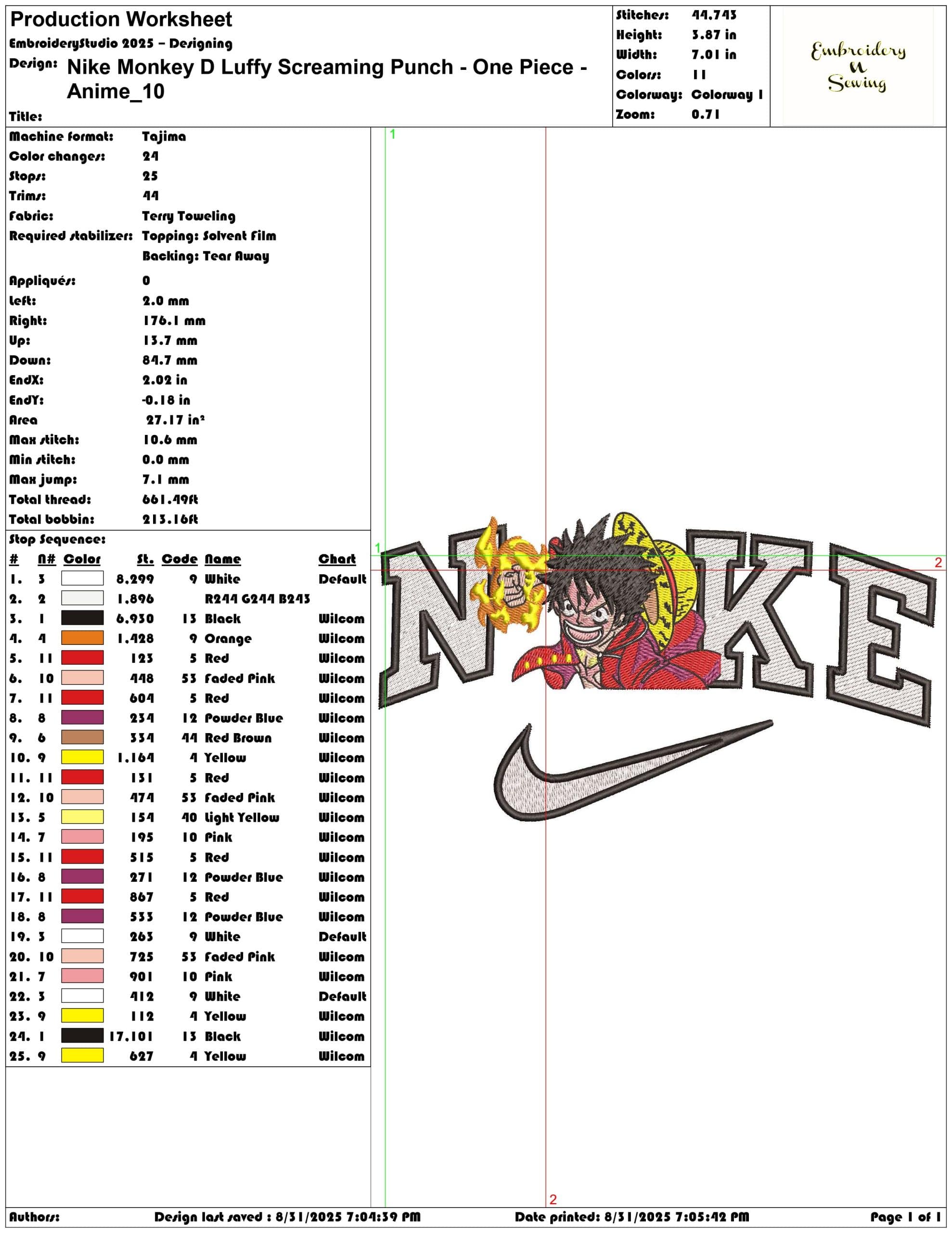 Nike Monkey D Luffy Screaming Punch - One Piece - Anime-Elegant embroidery design file - instant download — view 3