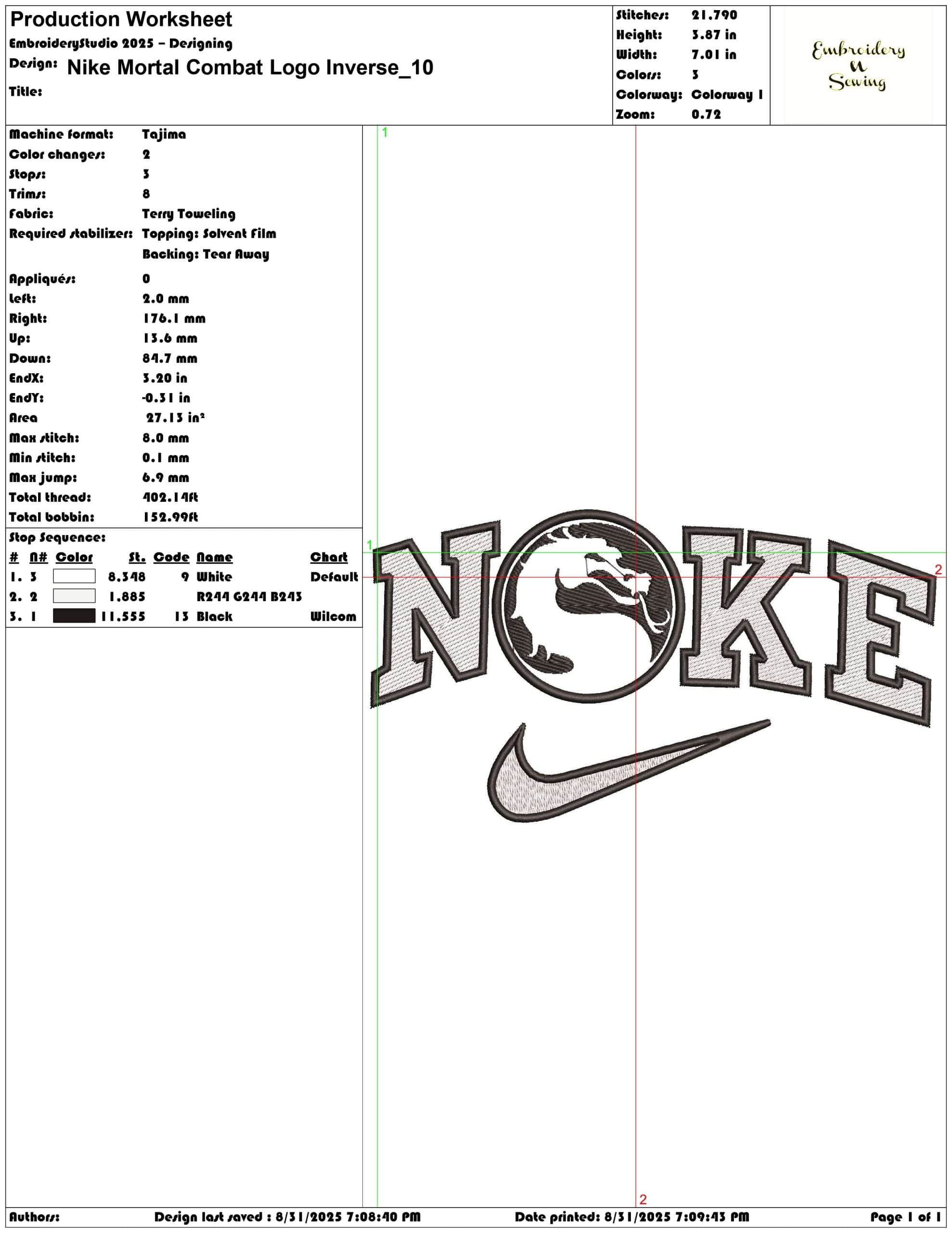 Nike Mortal Combat Logo Inverse-Elegant embroidery design file - instant download — view 3