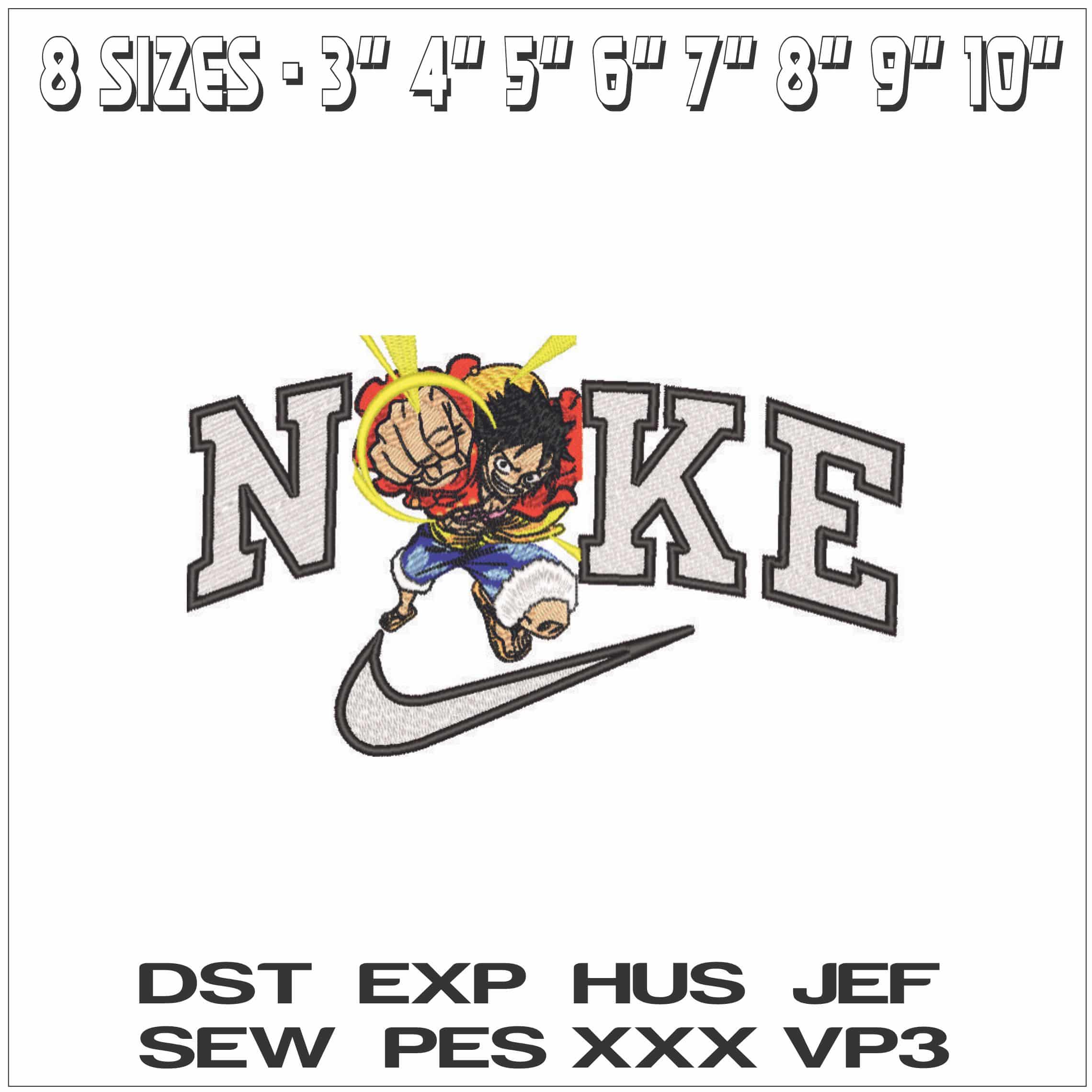 Nike Monkey Luffy Punch - One Piece - Anime-Elegant embroidery design file - instant download — view 2