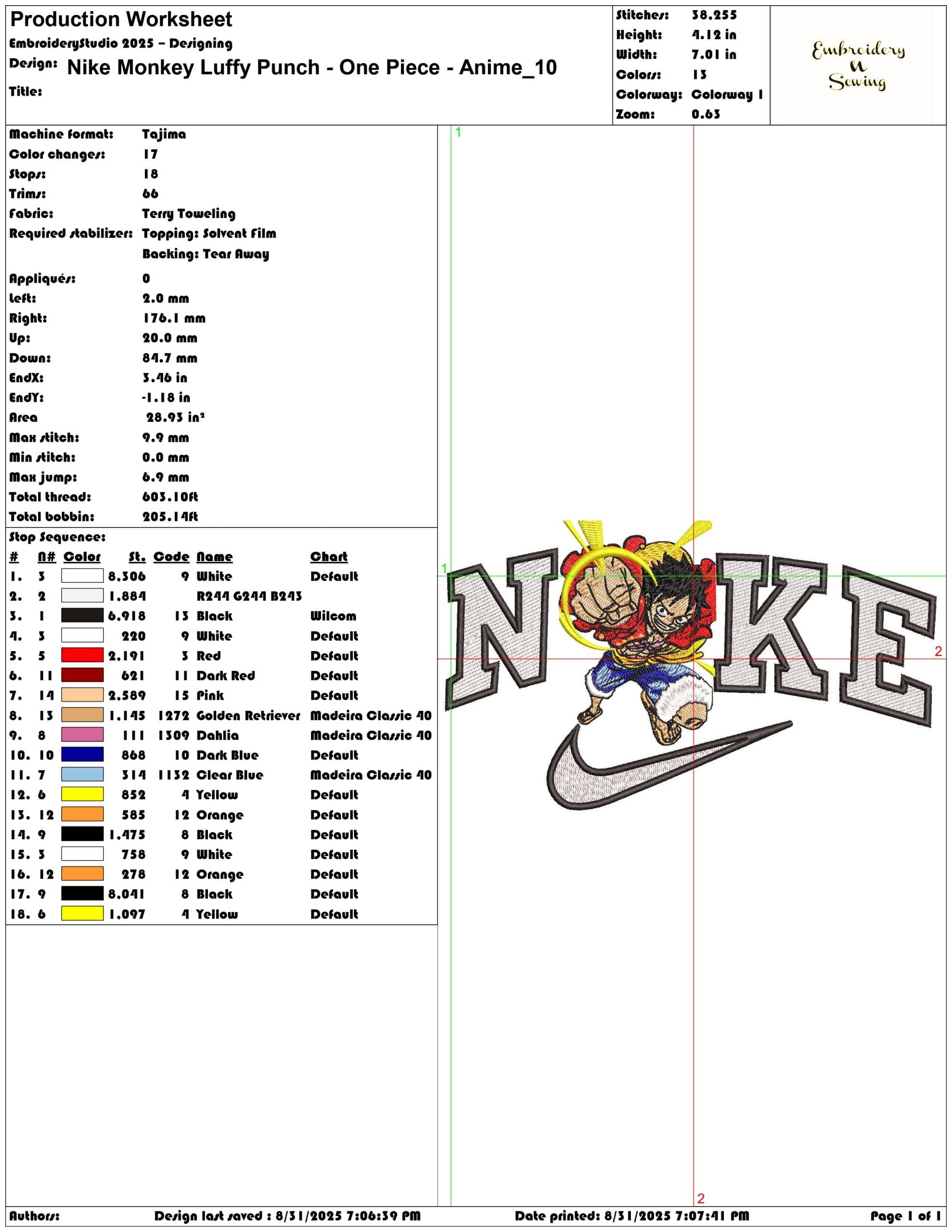 Nike Monkey Luffy Punch - One Piece - Anime-Elegant embroidery design file - instant download — view 3
