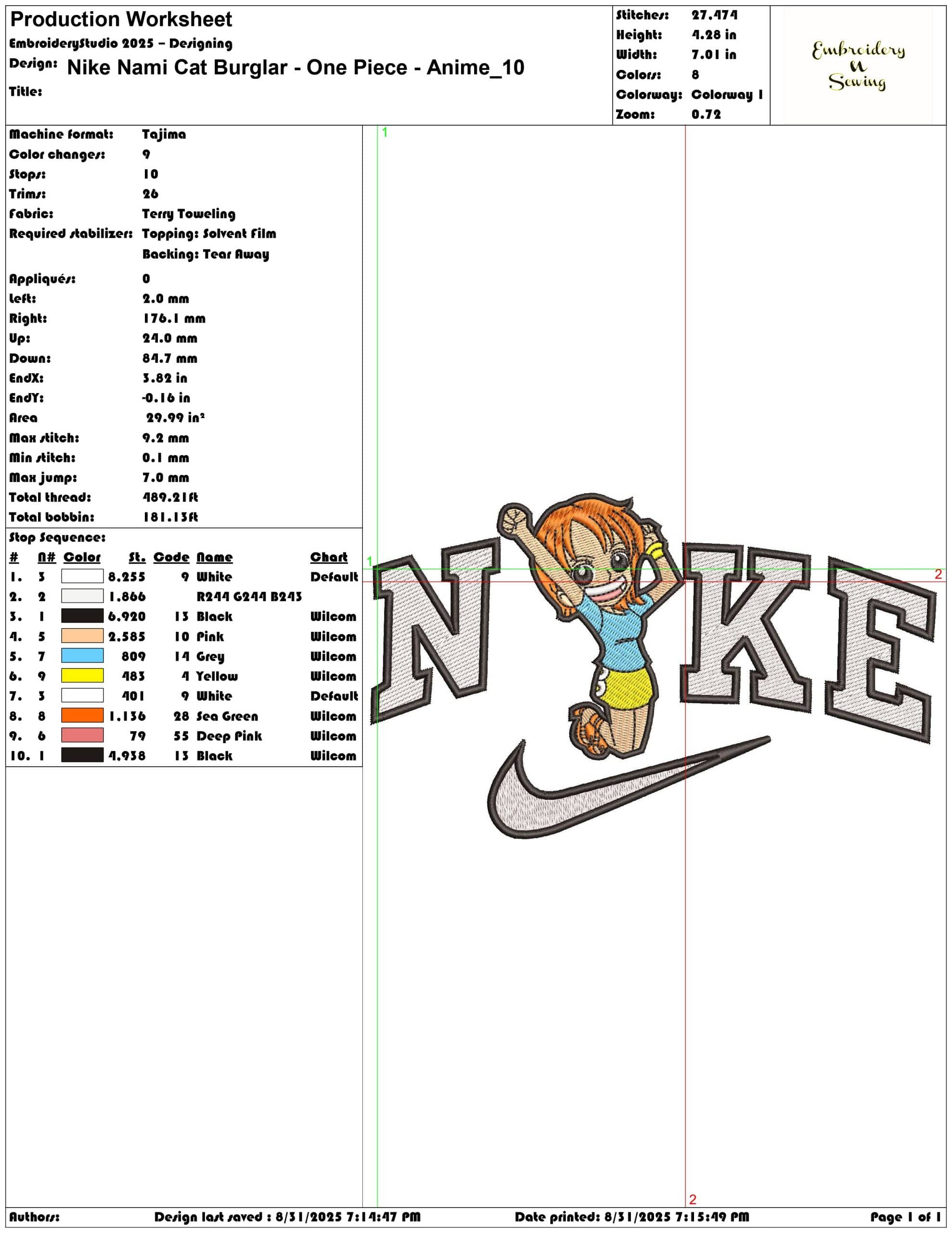 Nike Nami Cat Burglar - One Piece - Anime-Elegant embroidery design file - instant download — view 3