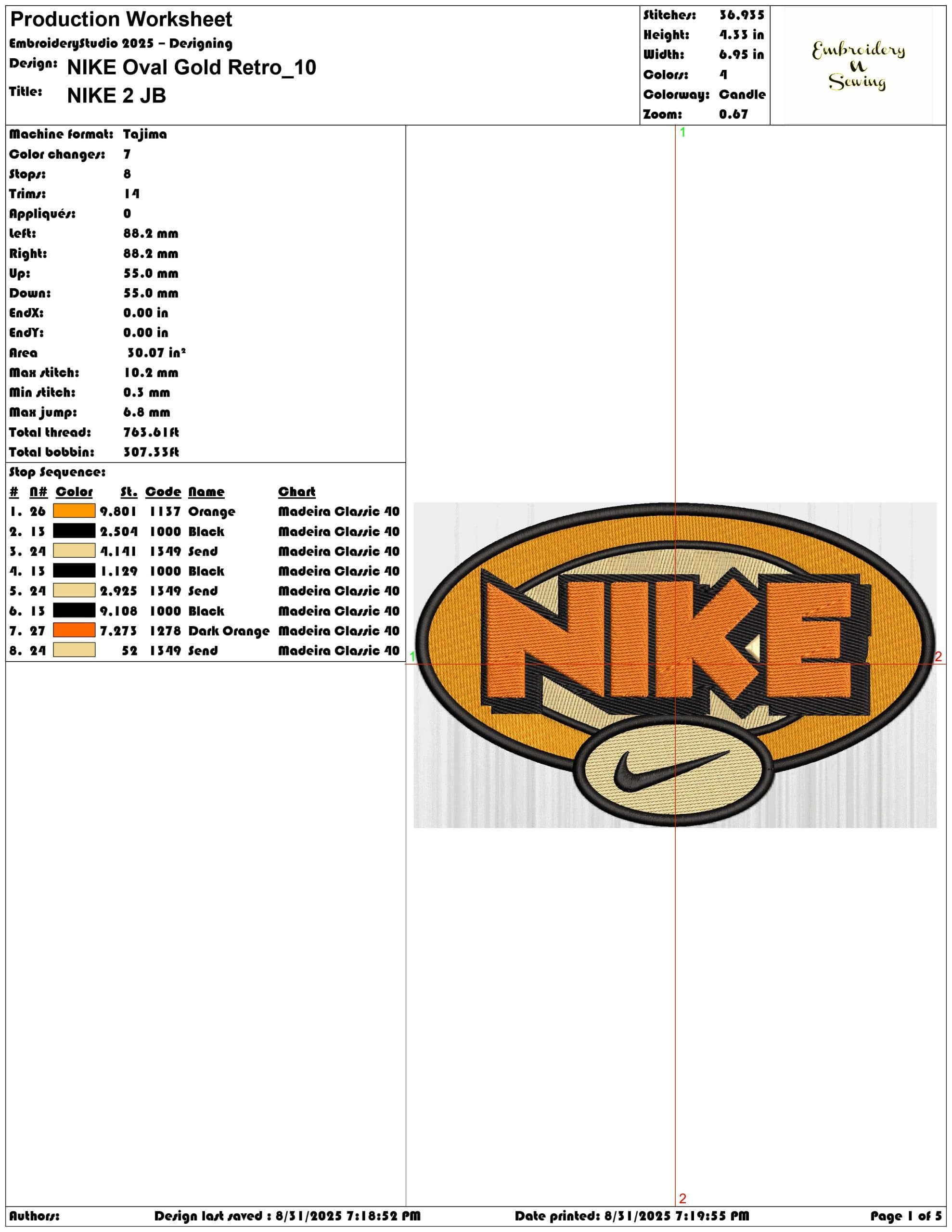 NIKE Oval Gold Retro-Elegant embroidery design file - instant download — view 3