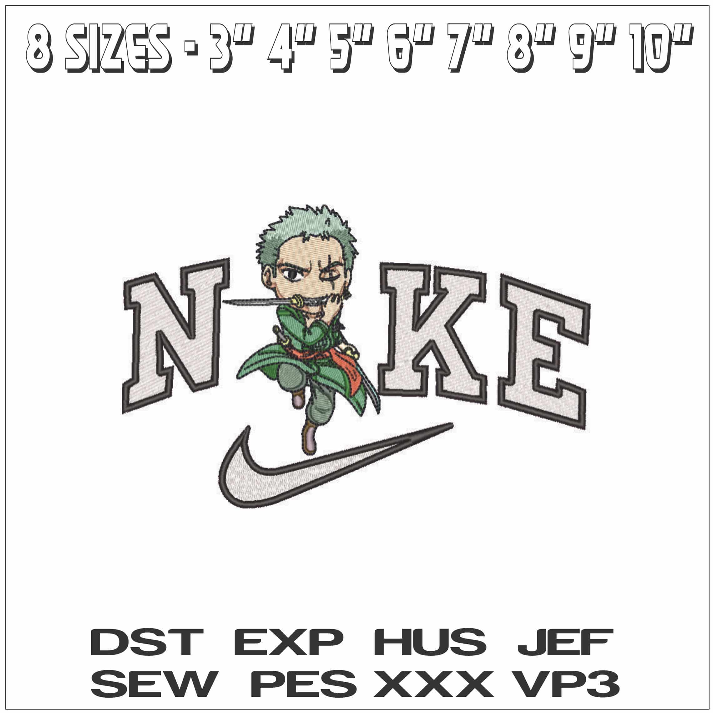 Nike Roronoa Zoro - One Piece - Anime-Elegant embroidery design file - instant download — view 2