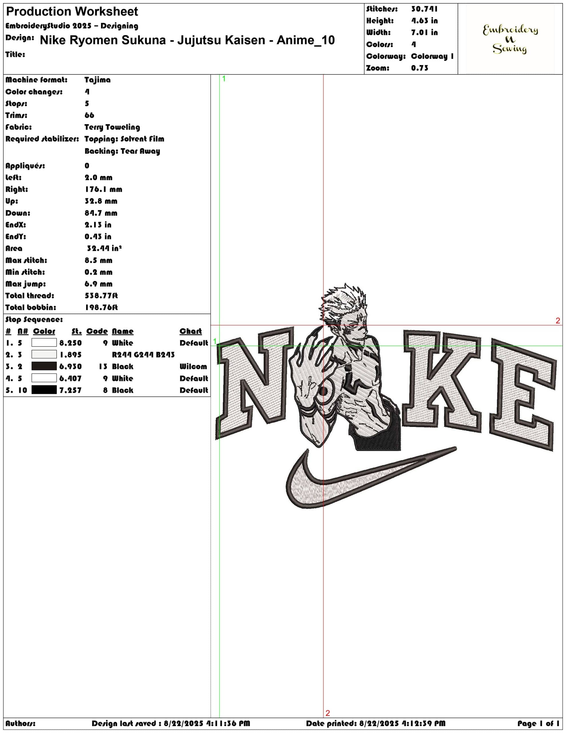 Nike Ryomen Sukuna - Jujutsu Kaisen - Anime-Elegant embroidery design file - instant download — view 3