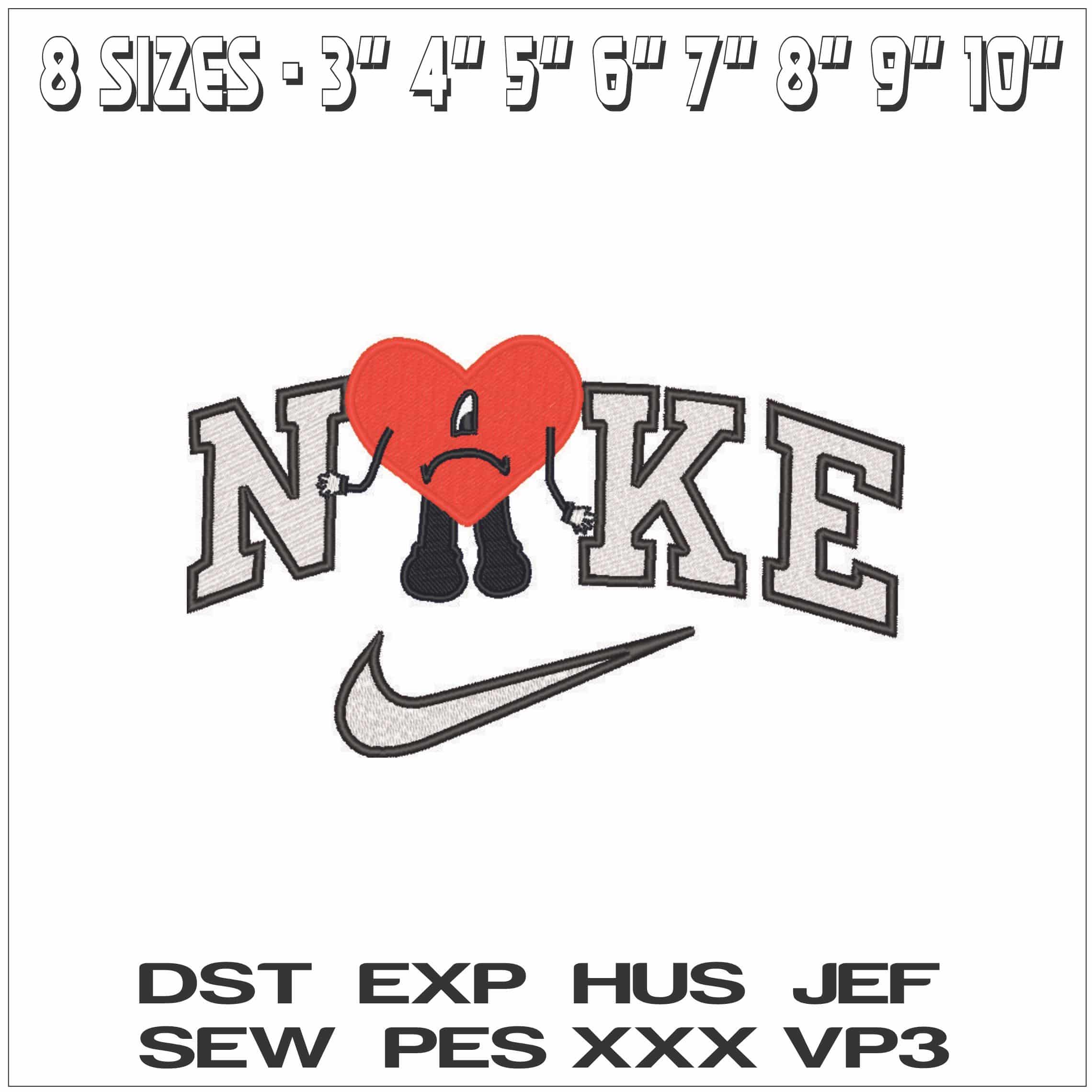 Nike Sad Heart - Bad Bunny-Elegant embroidery design file - instant download — view 2