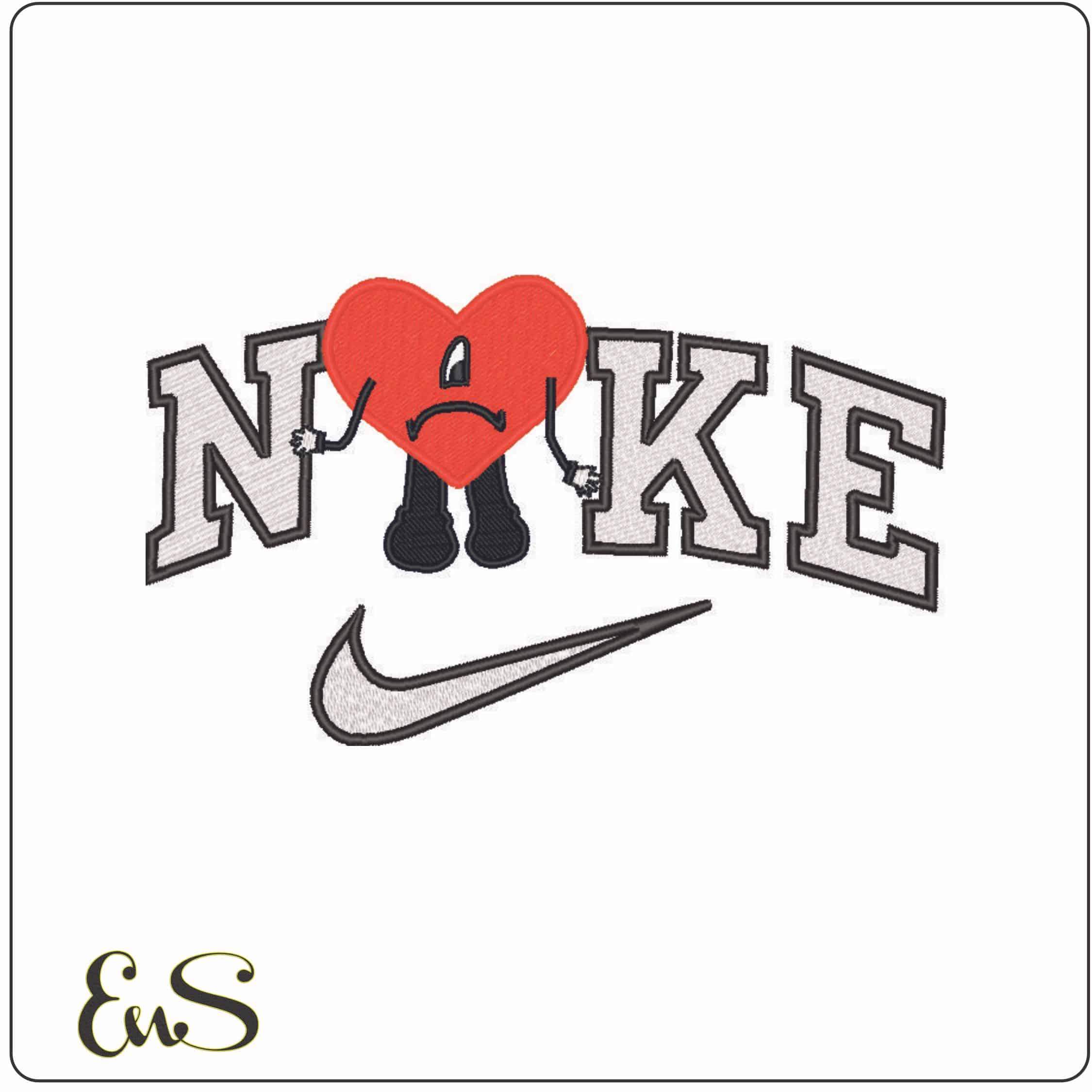 Nike Sad Heart - Bad Bunny-Elegant embroidery design file - instant download