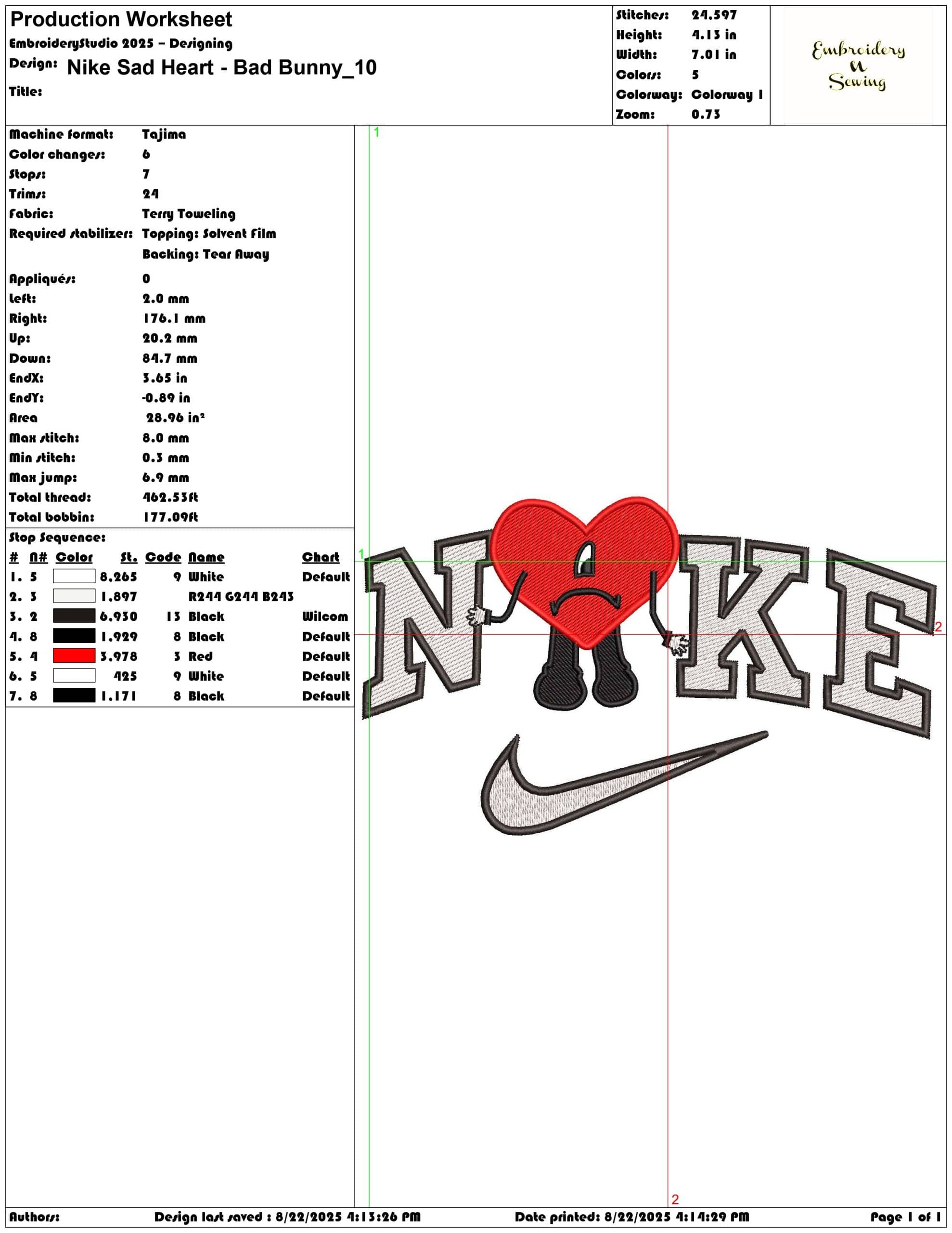 Nike Sad Heart - Bad Bunny-Elegant embroidery design file - instant download — view 3