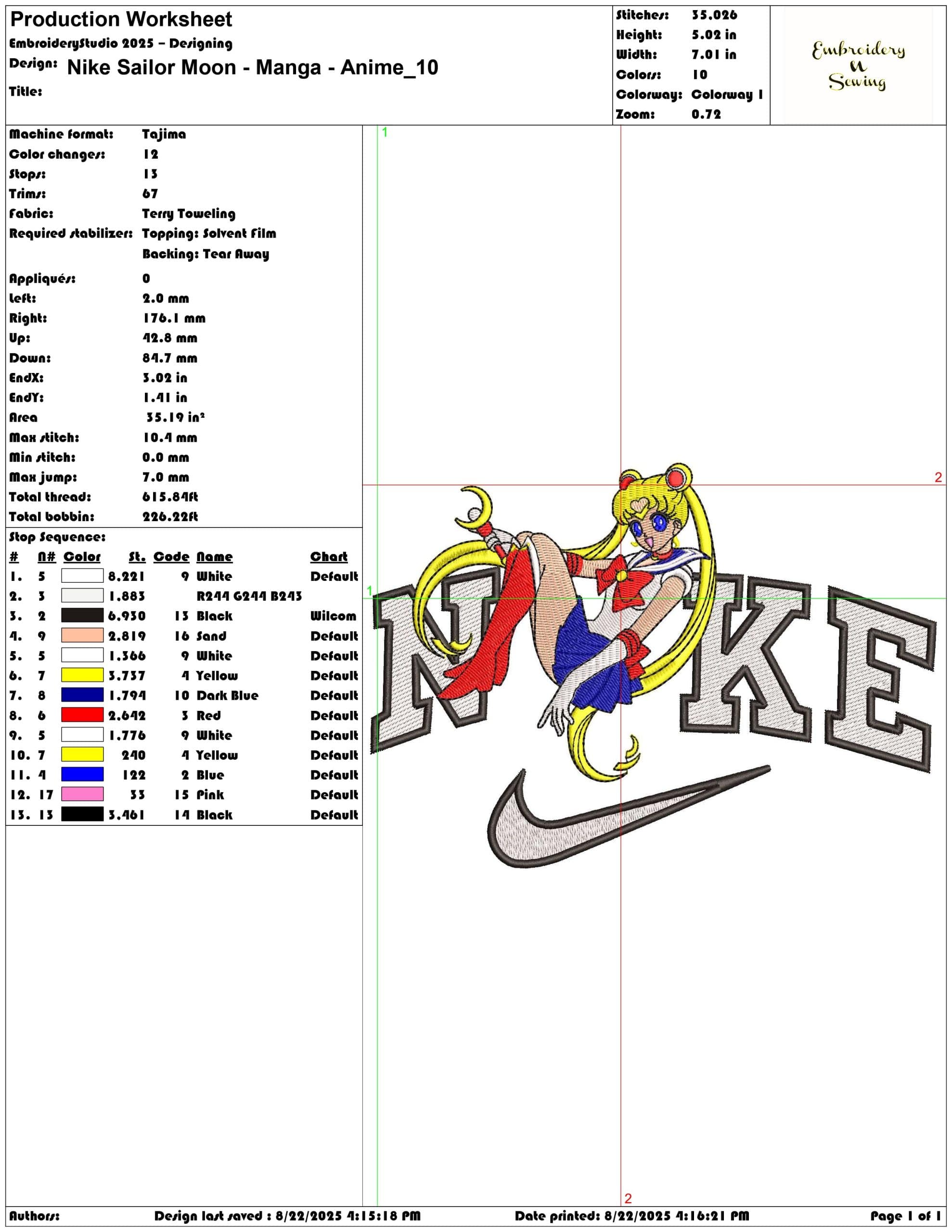 Nike Sailor Moon - Manga - Anime-Elegant embroidery design file - instant download — view 3