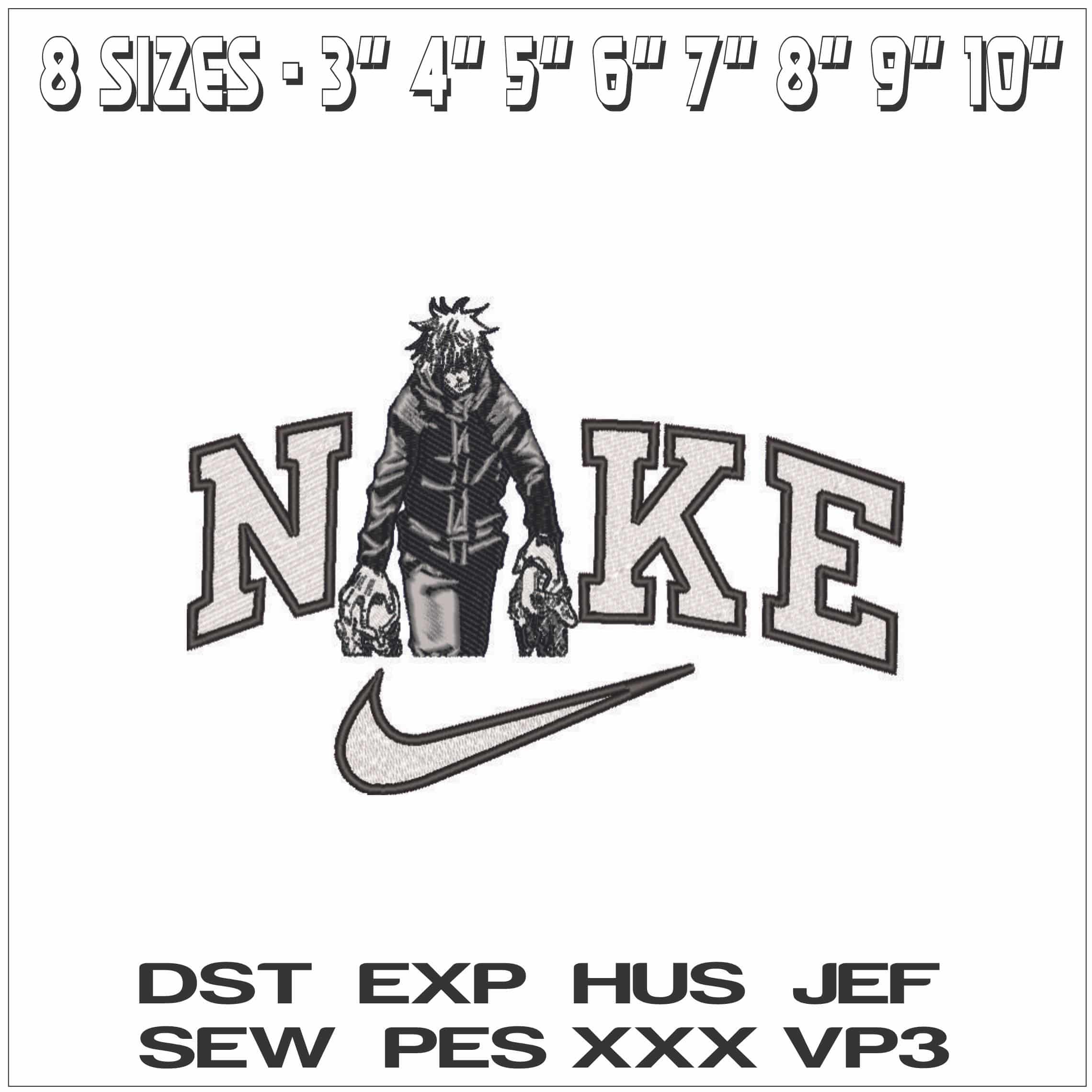 Nike Satoru Gojo with Heads - Jujutsu Kaisen - Anime-Elegant embroidery design file - instant download — view 2