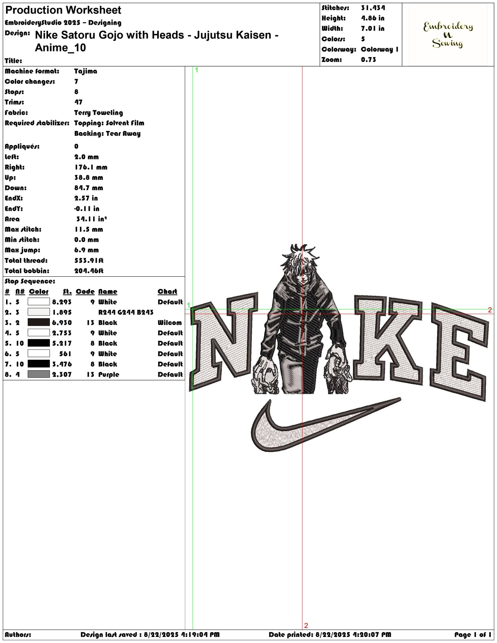 Nike Satoru Gojo with Heads - Jujutsu Kaisen - Anime-Elegant embroidery design file - instant download — view 3