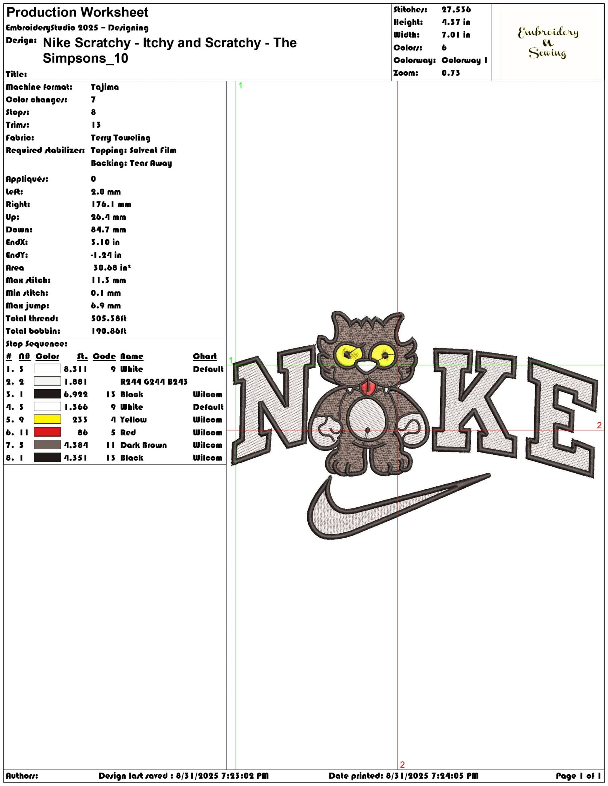 Nike Scratchy - Itchy and Scratchy - The Simpsons-Elegant embroidery design file - instant download — view 3