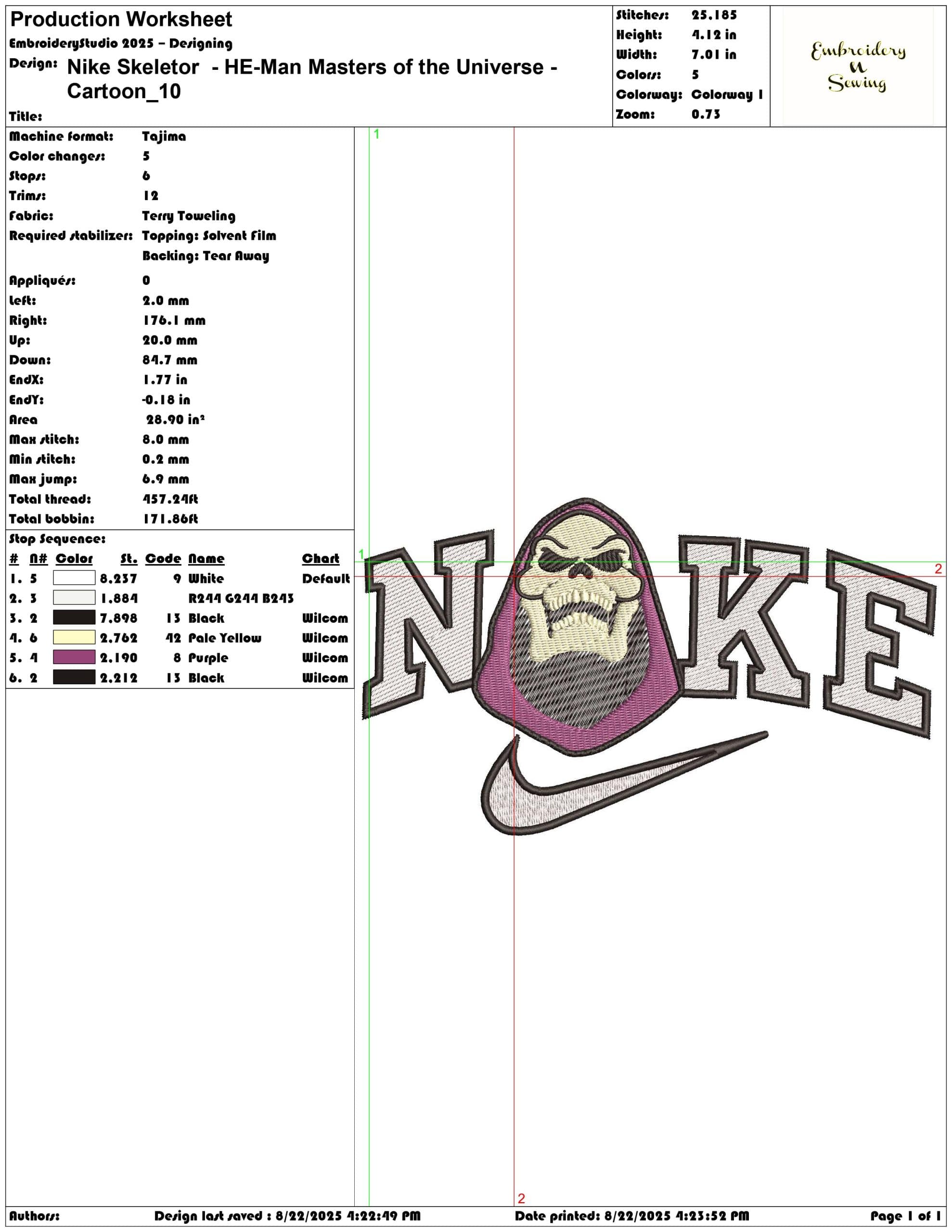 Nike Skeletor  - HE-Man Masters of the Universe - Cartoon-Elegant embroidery design file - instant download — view 3