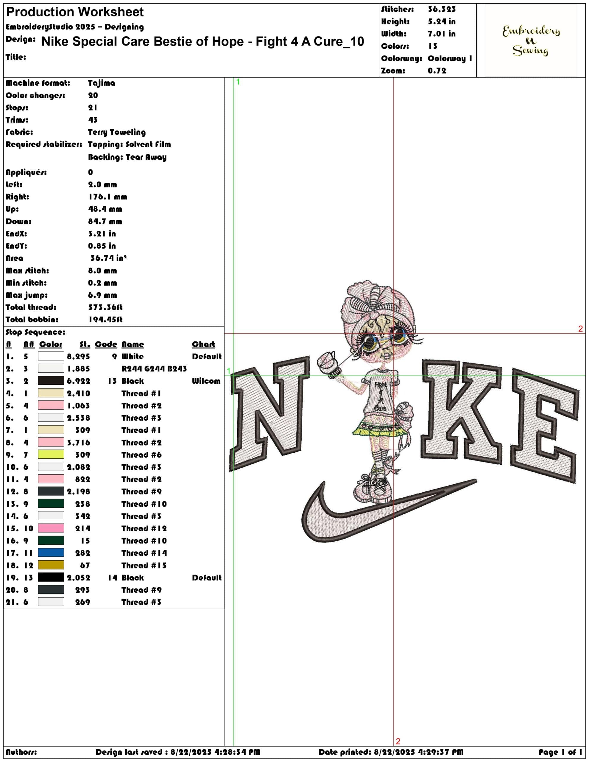 Nike Special Care Bestie of Hope - Fight 4 A Cure-Elegant embroidery design file - instant download — view 3