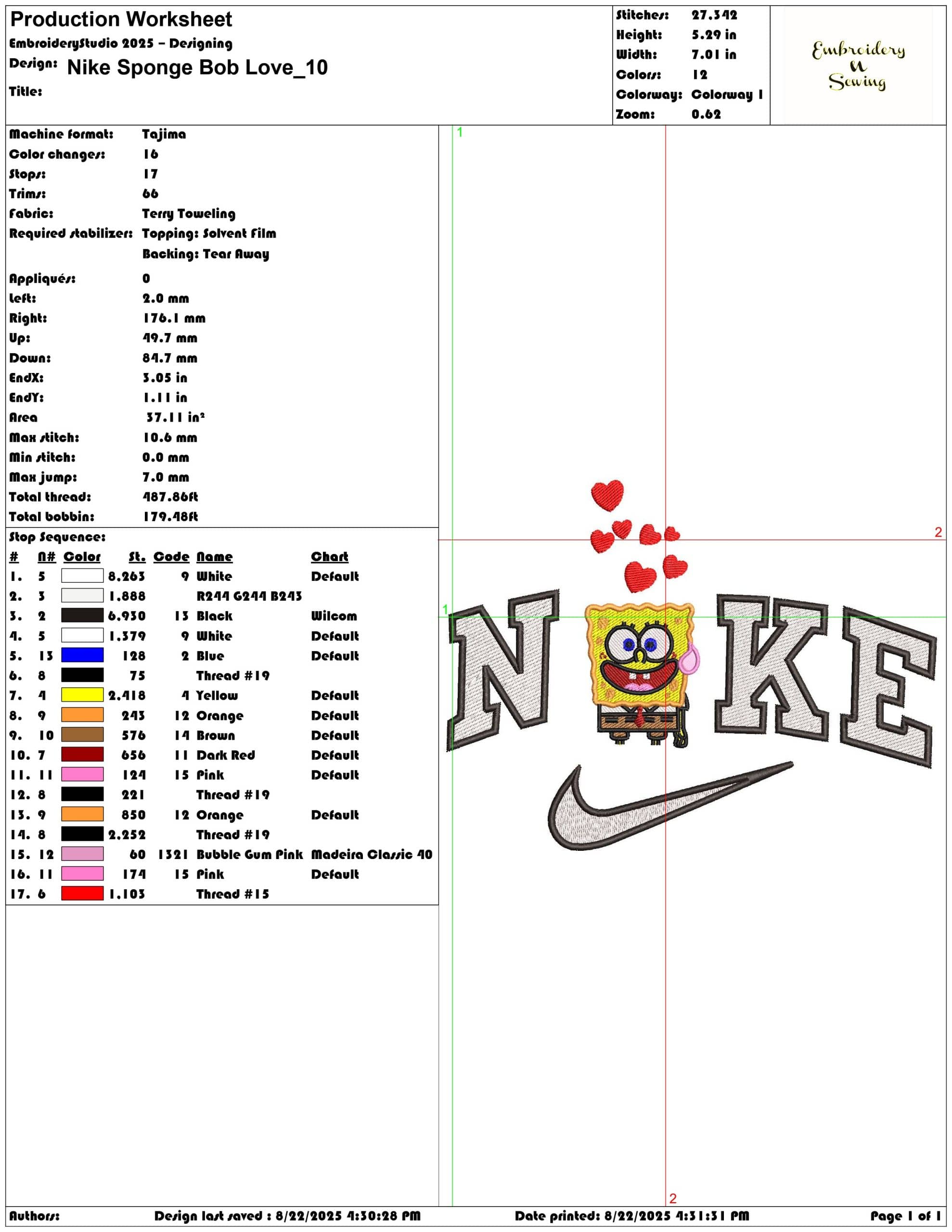 Nike Sponge Bob Love-Elegant embroidery design file - instant download — view 3