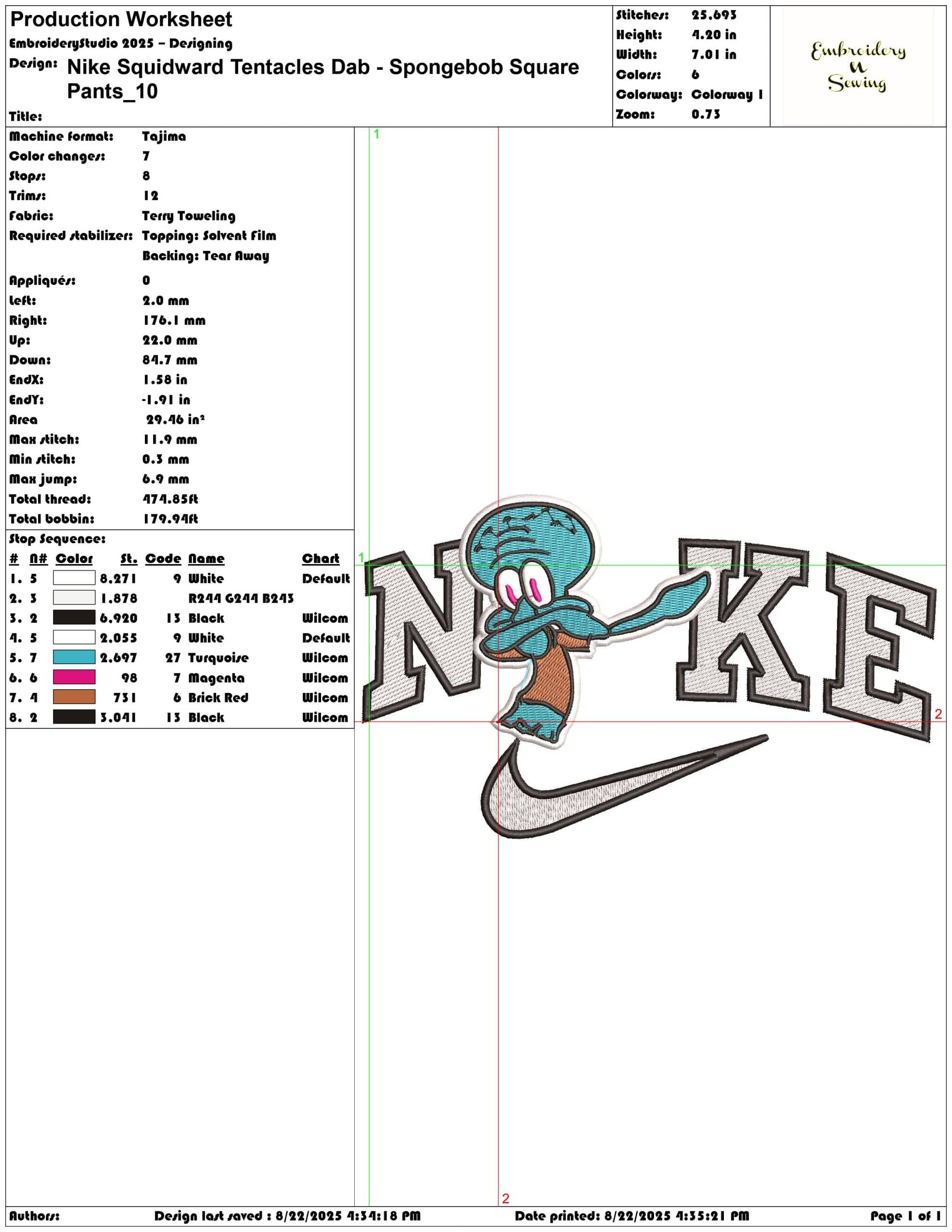 Nike Squidward Tentacles Dab - Spongebob Square Pants-Elegant embroidery design file - instant download — view 3