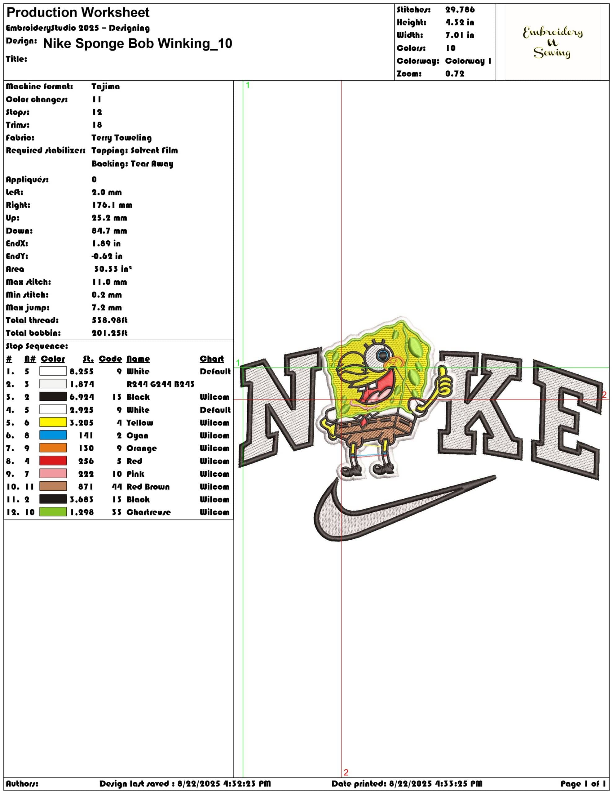 Nike Sponge Bob Winking-Elegant embroidery design file - instant download — view 3