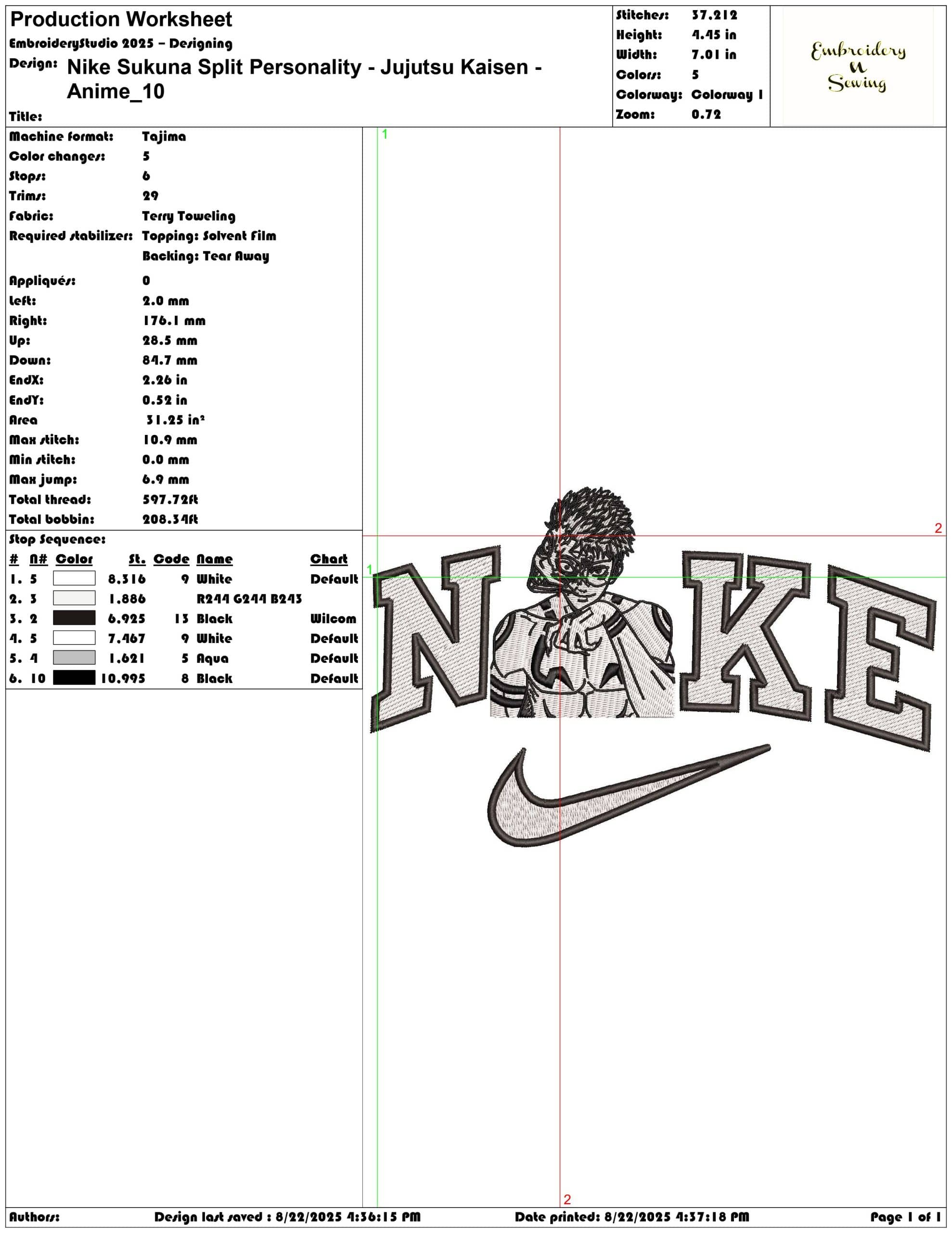 Nike Sukuna Split Personality - Jujutsu Kaisen - Anime-Elegant embroidery design file - instant download — view 3