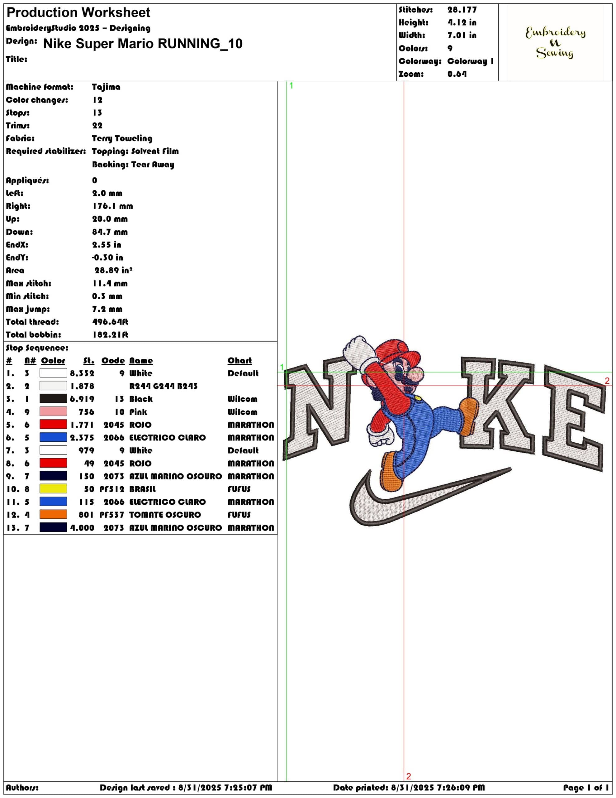 Nike Super Mario RUNNING-Elegant embroidery design file - instant download — view 3