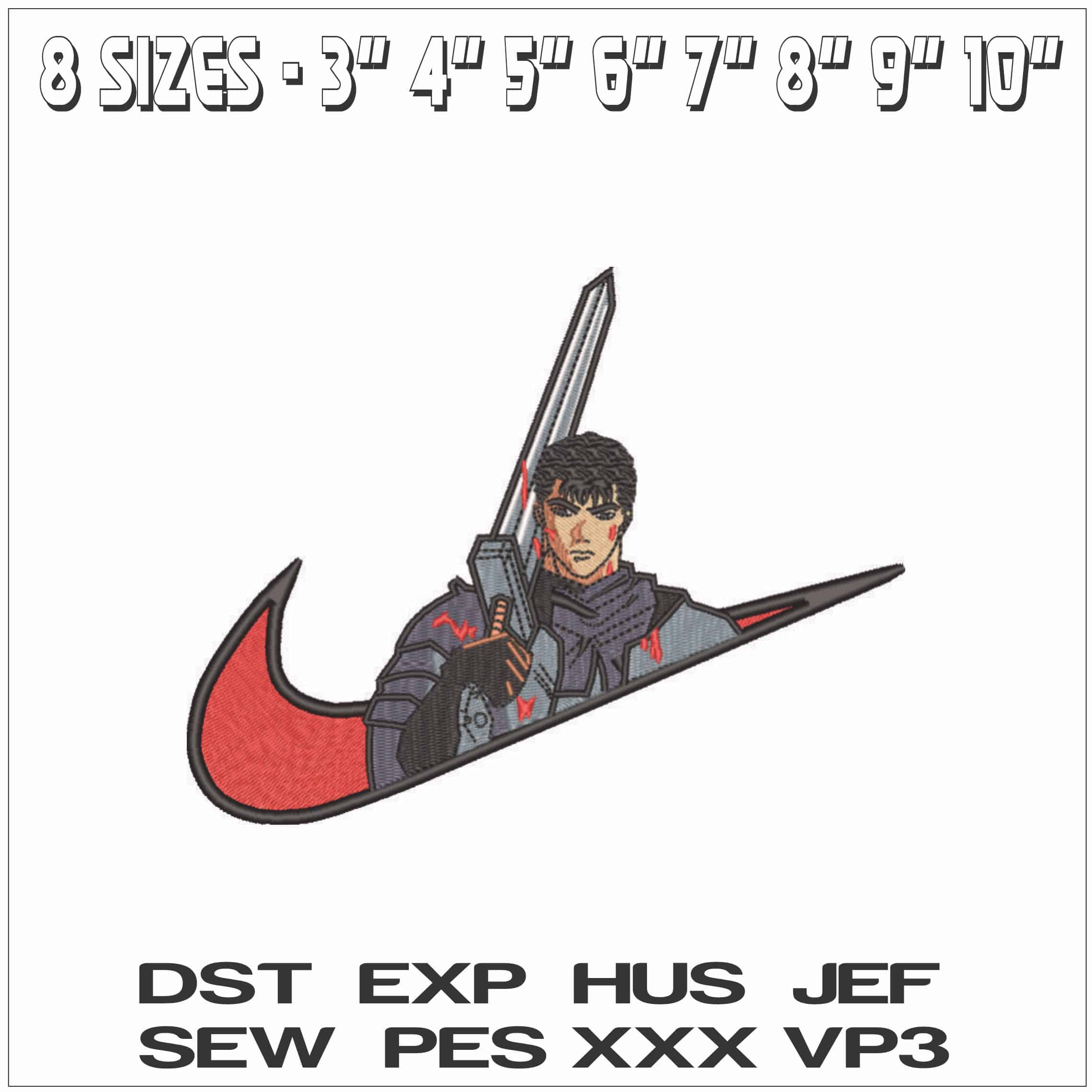 Nike Swoosh Guts Berserk with Sword-Elegant embroidery design file - instant download — view 2