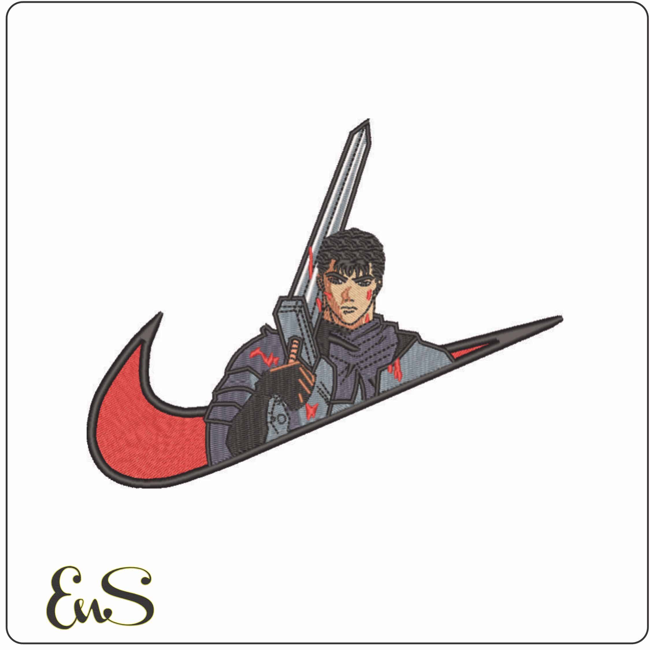 Nike Swoosh Guts Berserk with Sword-Elegant embroidery design file - instant download