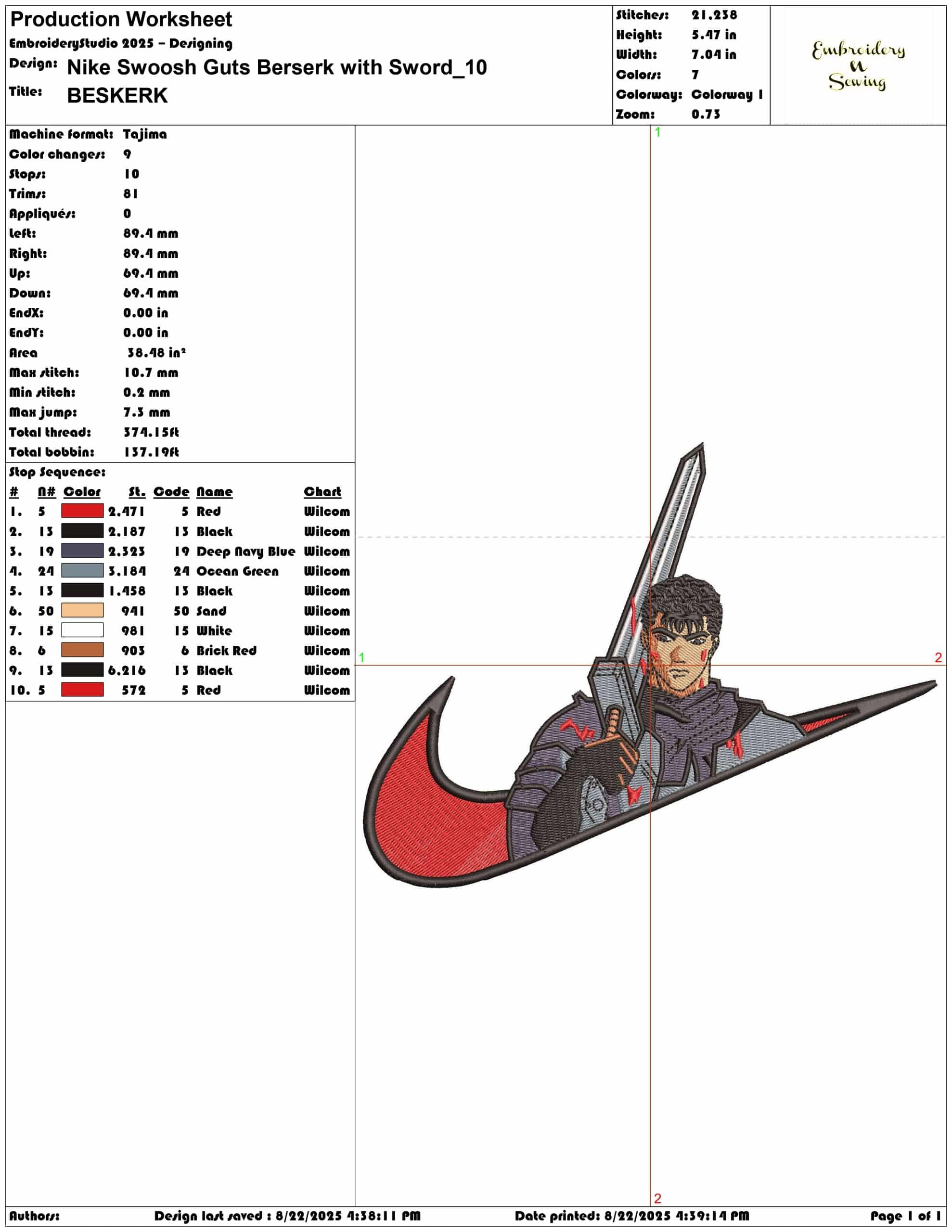 Nike Swoosh Guts Berserk with Sword-Elegant embroidery design file - instant download — view 3