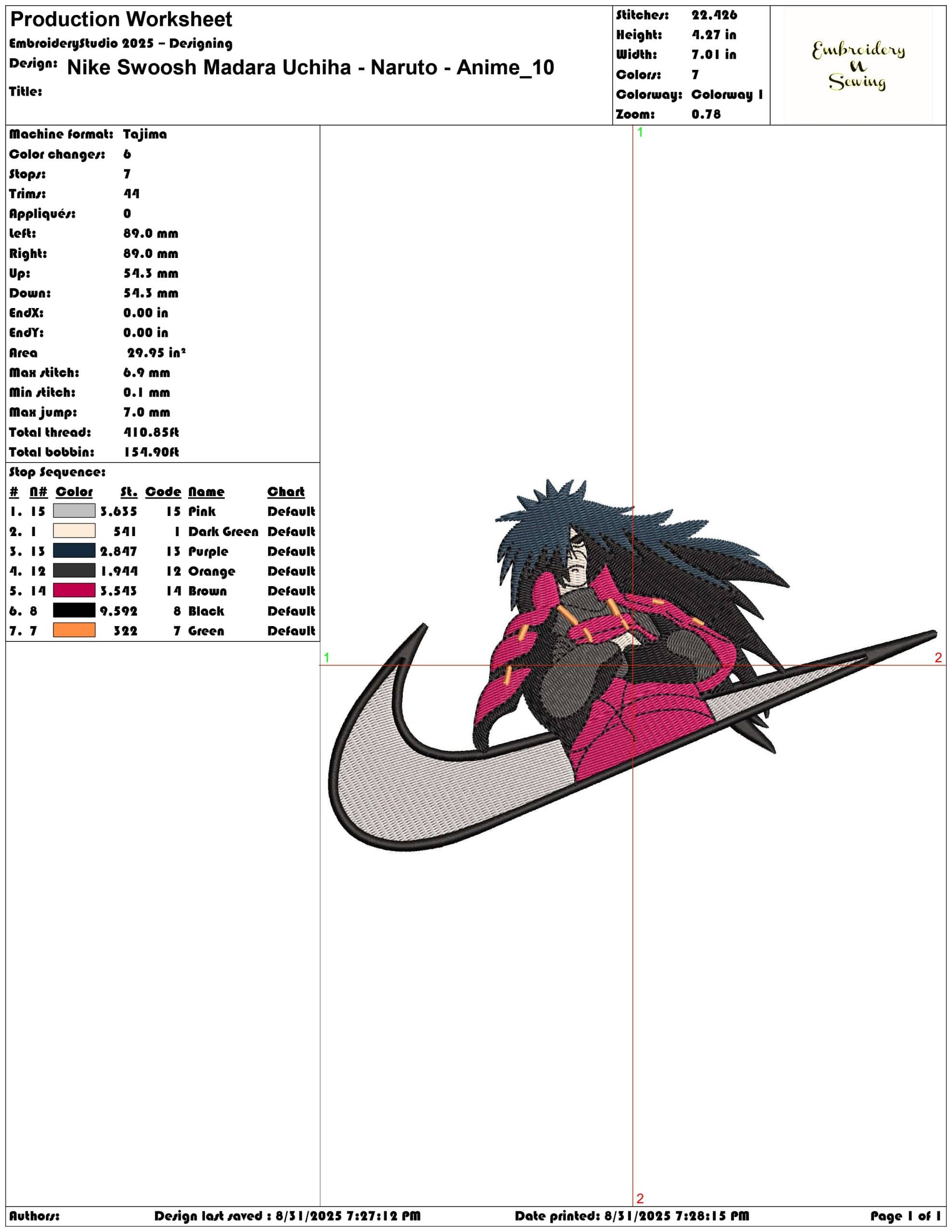 Nike Swoosh Madara Uchiha - Naruto - Anime-Elegant embroidery design file - instant download — view 3