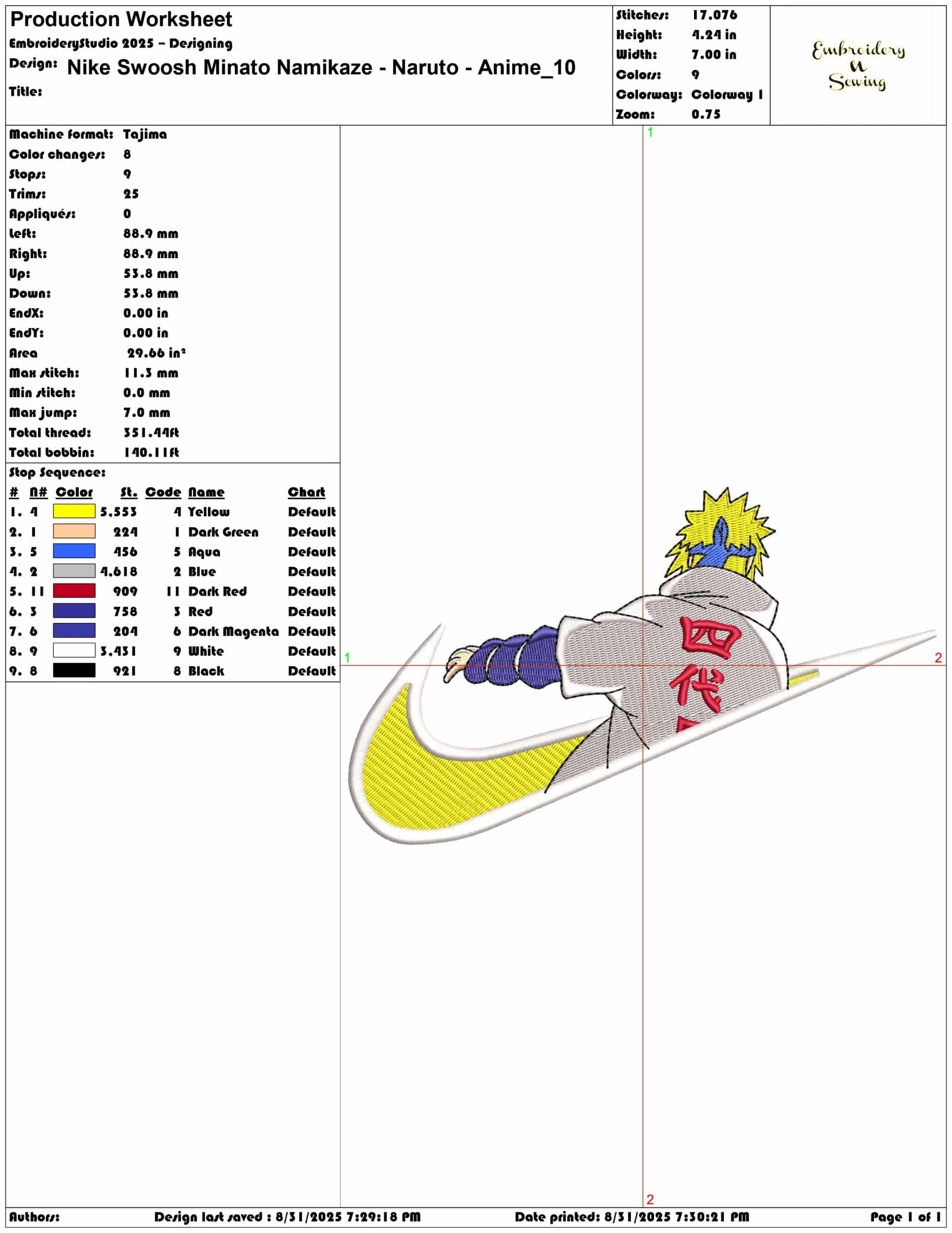 Nike Swoosh Minato Namikaze - Naruto - Anime-Elegant embroidery design file - instant download — view 3