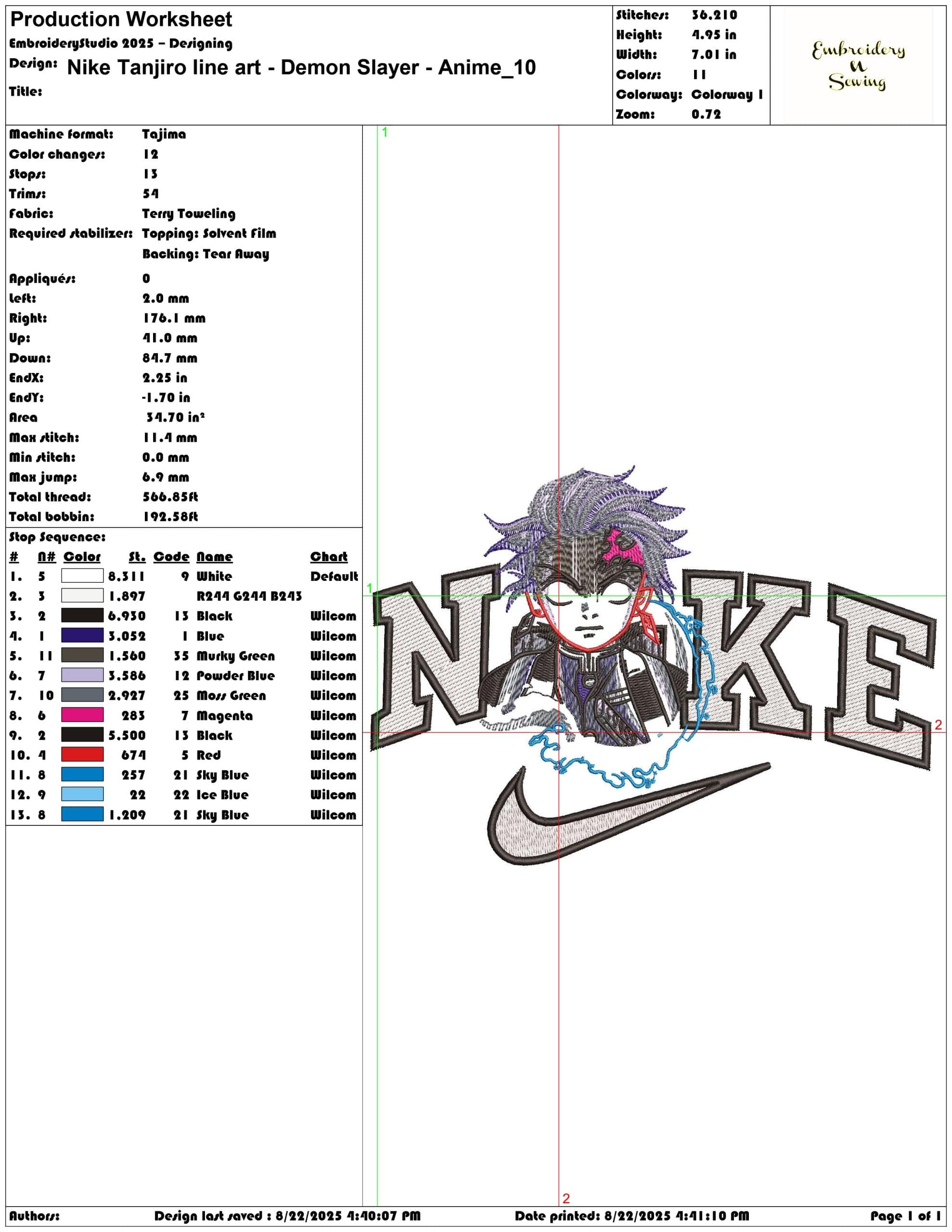 Nike Tanjiro line art - Demon Slayer - Anime-Elegant embroidery design file - instant download — view 3