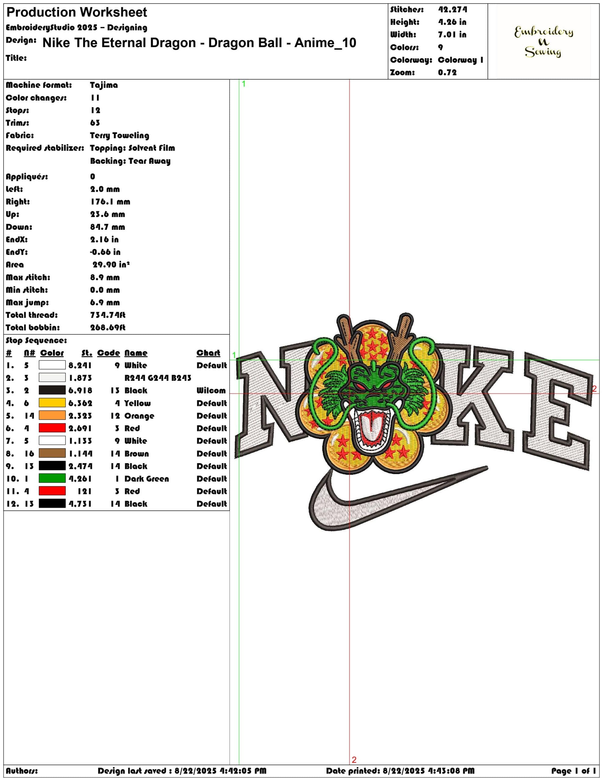 Nike The Eternal Dragon - Dragon Ball - Anime-Elegant embroidery design file - instant download — view 3