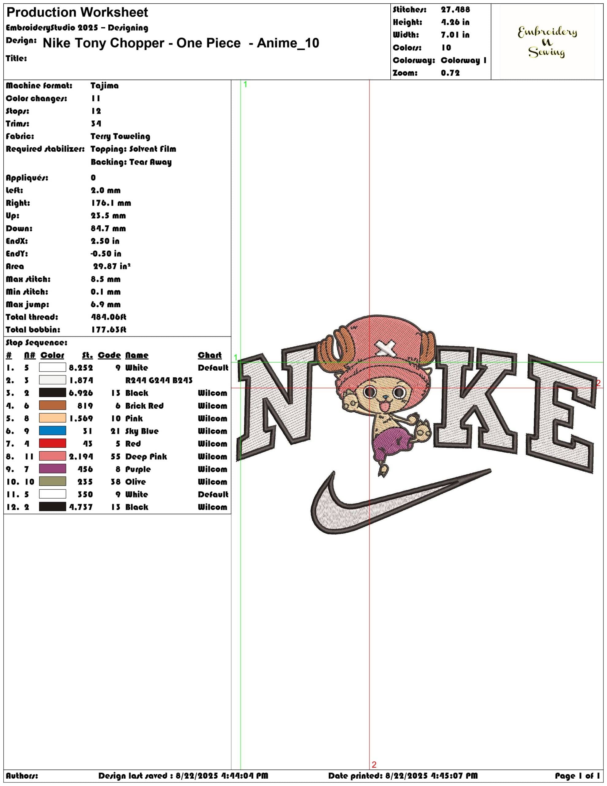 Nike Tony Chopper - One Piece  - Anime-Elegant embroidery design file - instant download — view 3