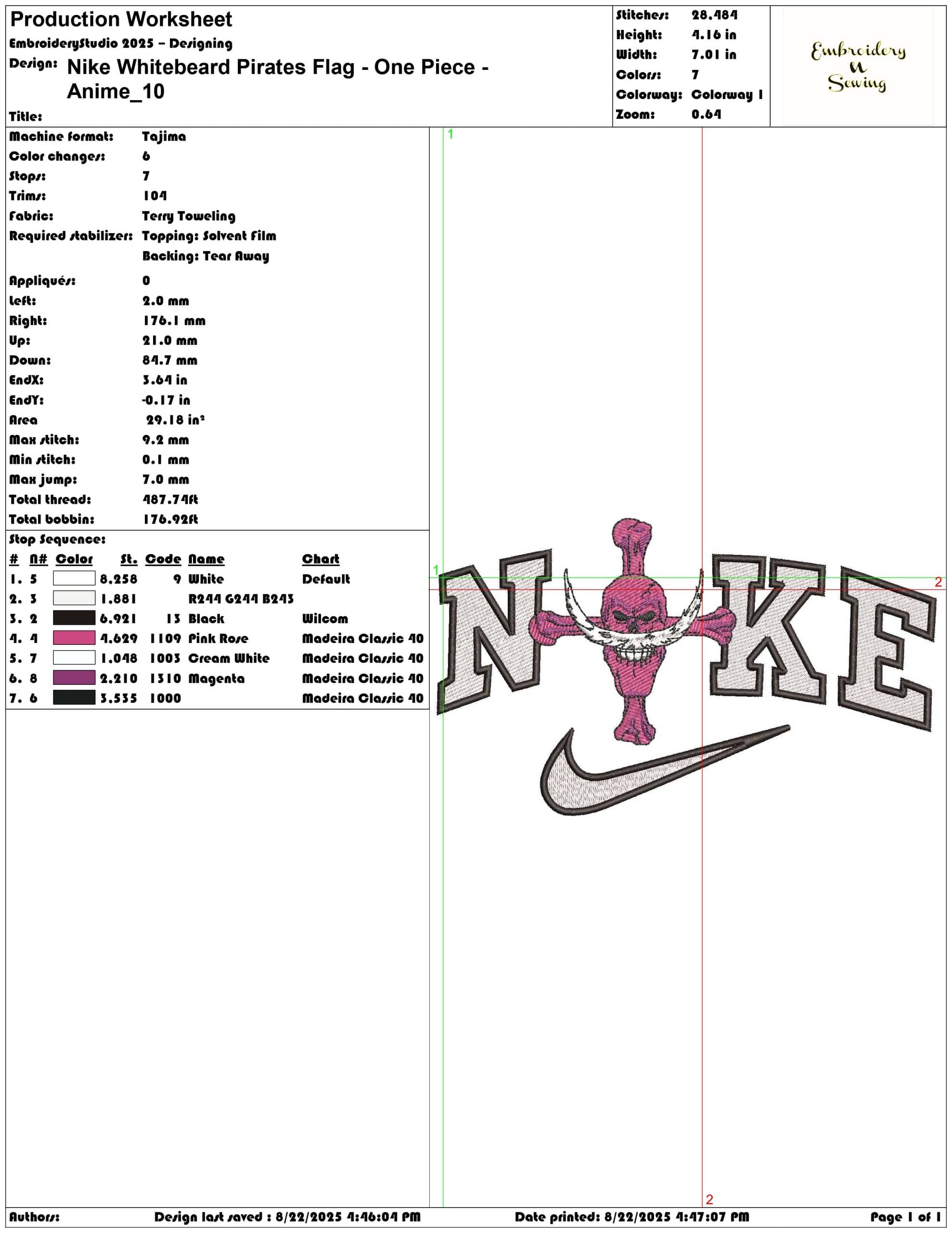 Nike Whitebeard Pirates Flag - One Piece - Anime-Elegant embroidery design file - instant download — view 3