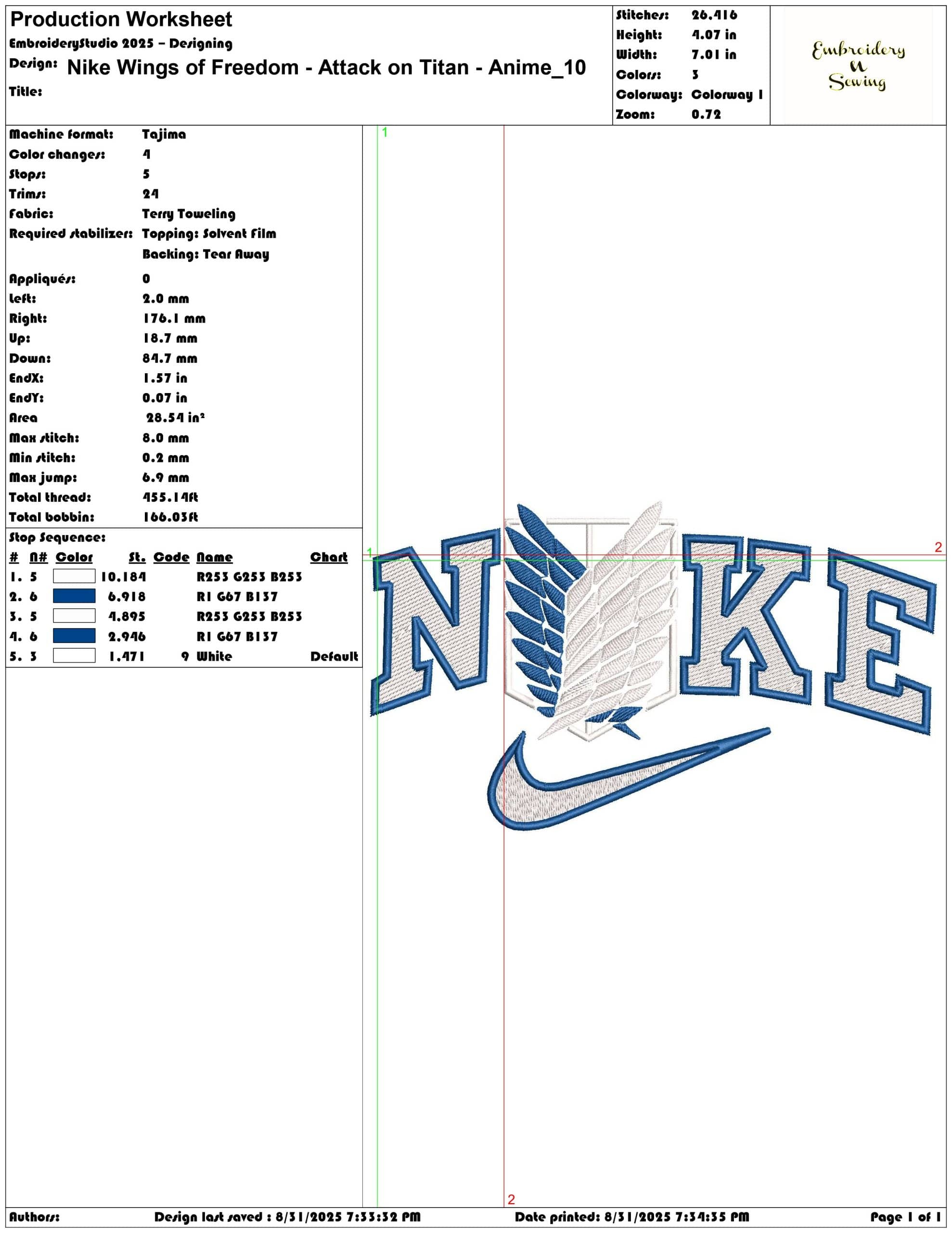 Nike Wings of Freedom - Attack on Titan - Anime-Elegant embroidery design file - instant download — view 3