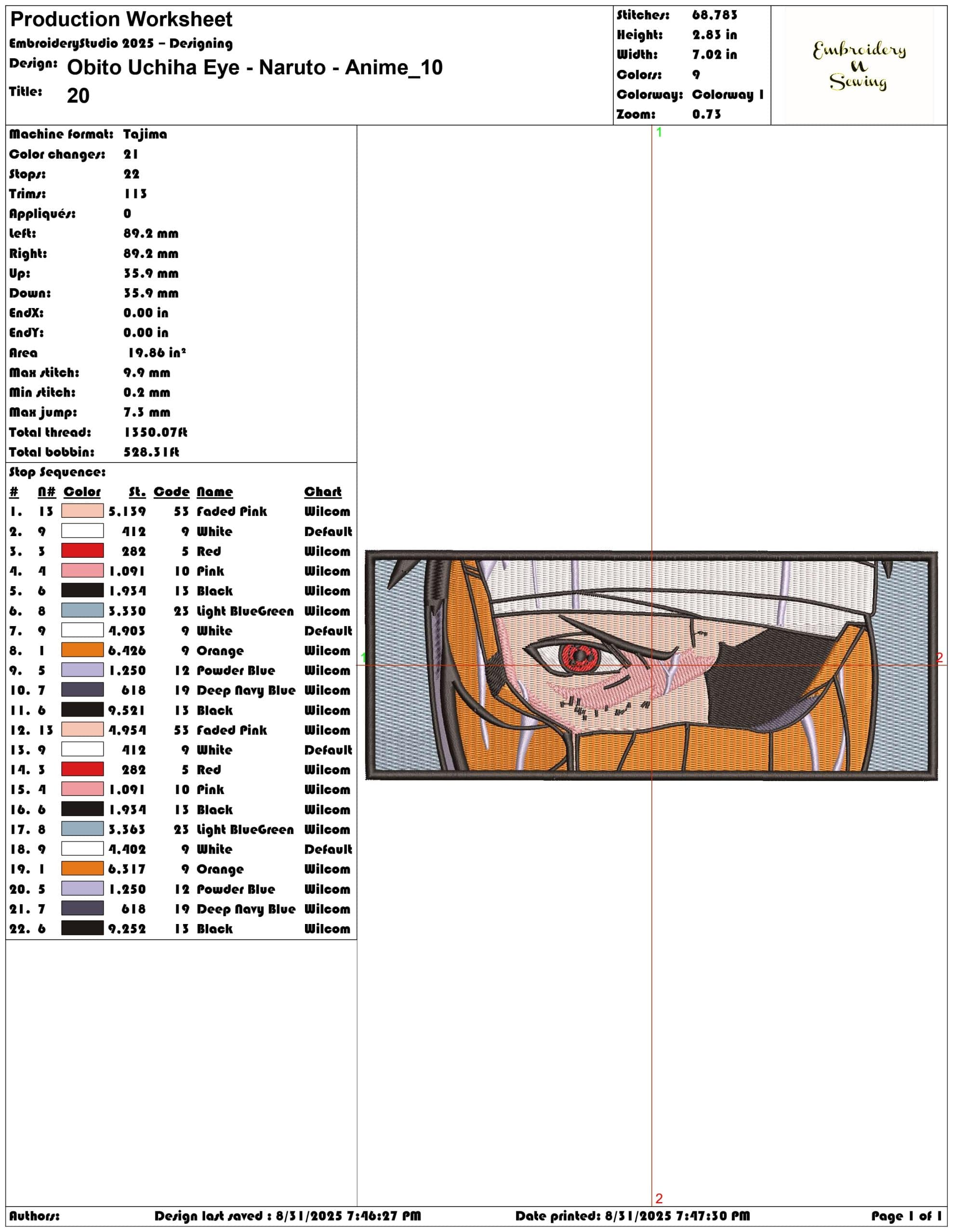 Obito Uchiha Eye - Naruto - Anime-Elegant embroidery design file - instant download — view 3
