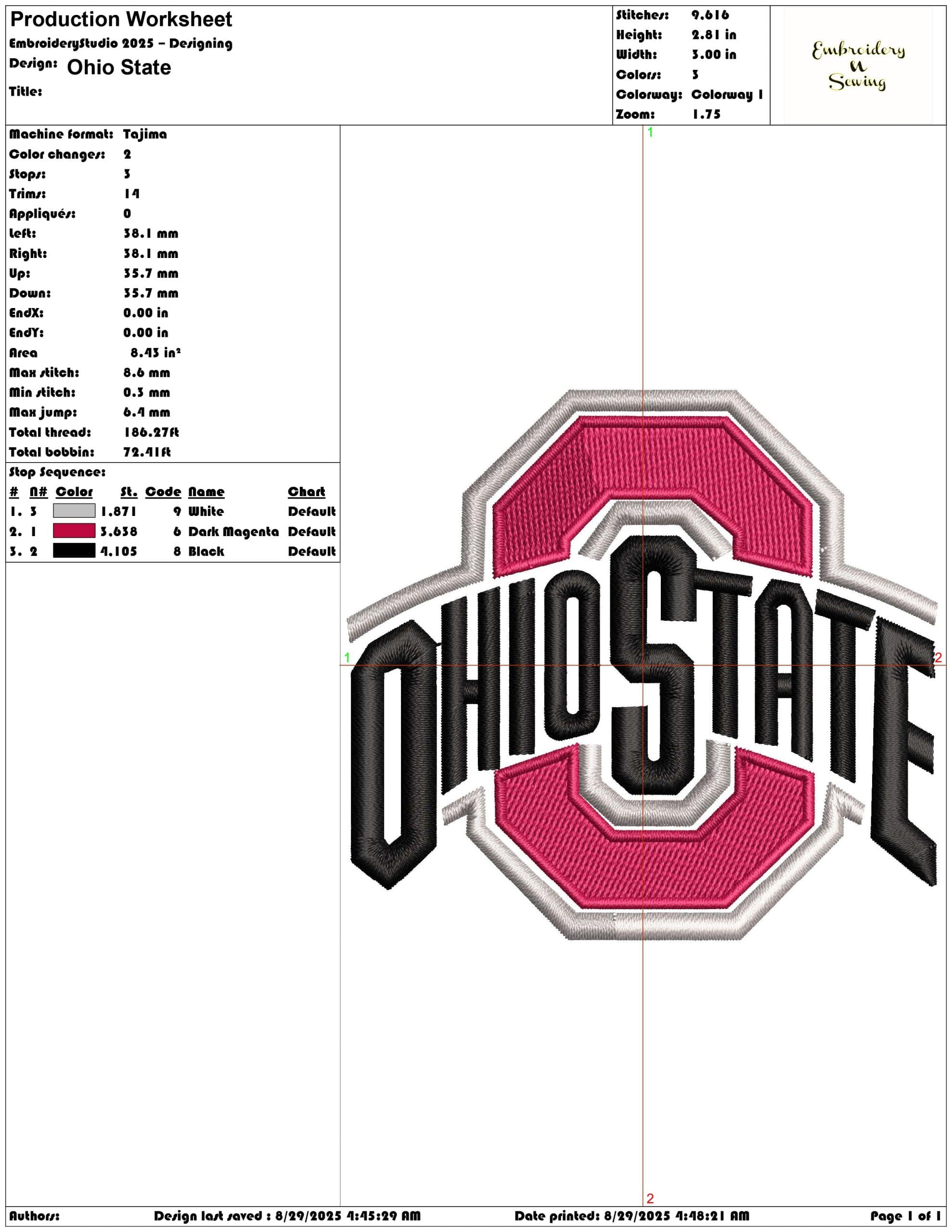 Ohio State All Sizes-Elegant embroidery design file - instant download — view 3