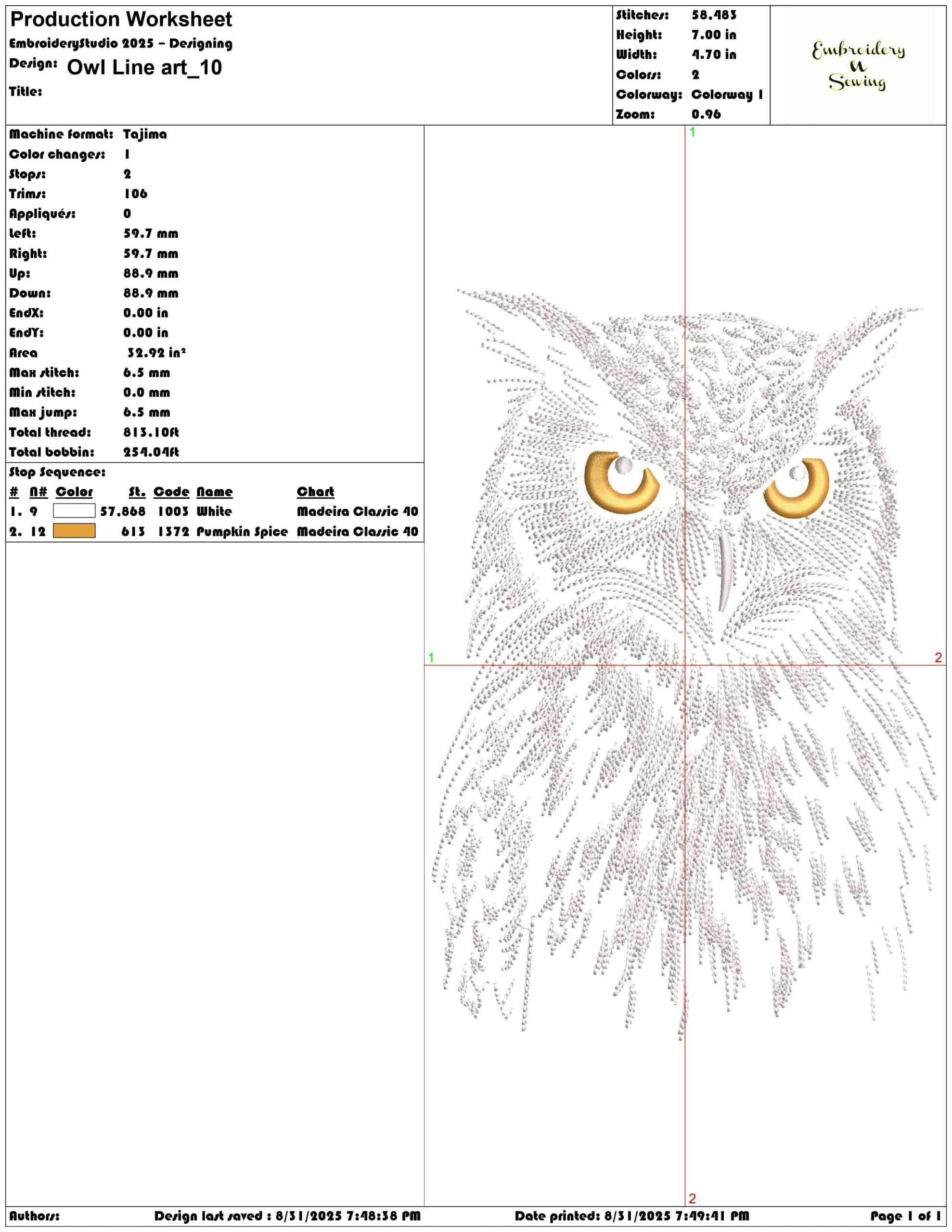 Owl Line art-Elegant embroidery design file - instant download — view 3