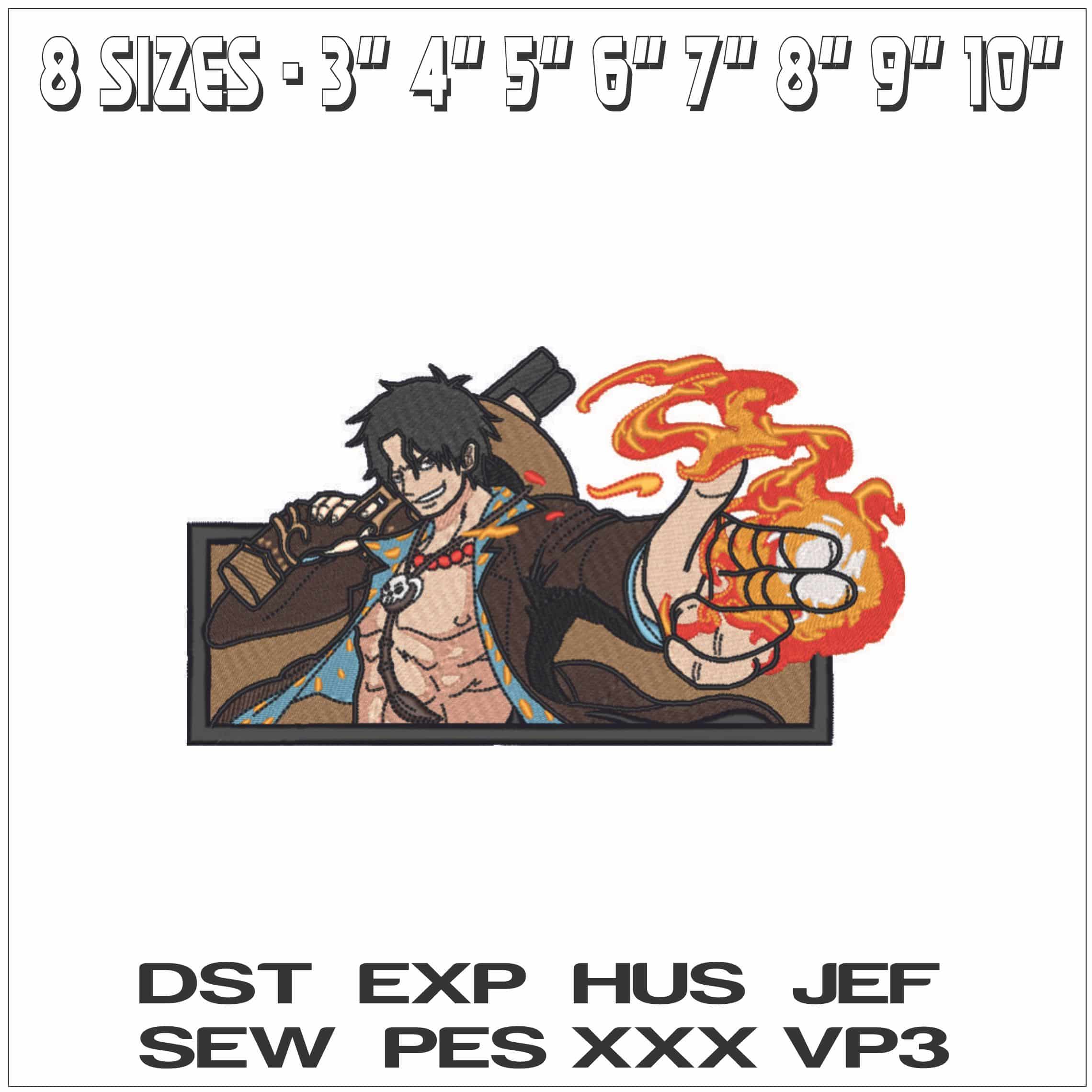 Portgas D Ace - One Piece - Anime-Elegant embroidery design file - instant download — view 2
