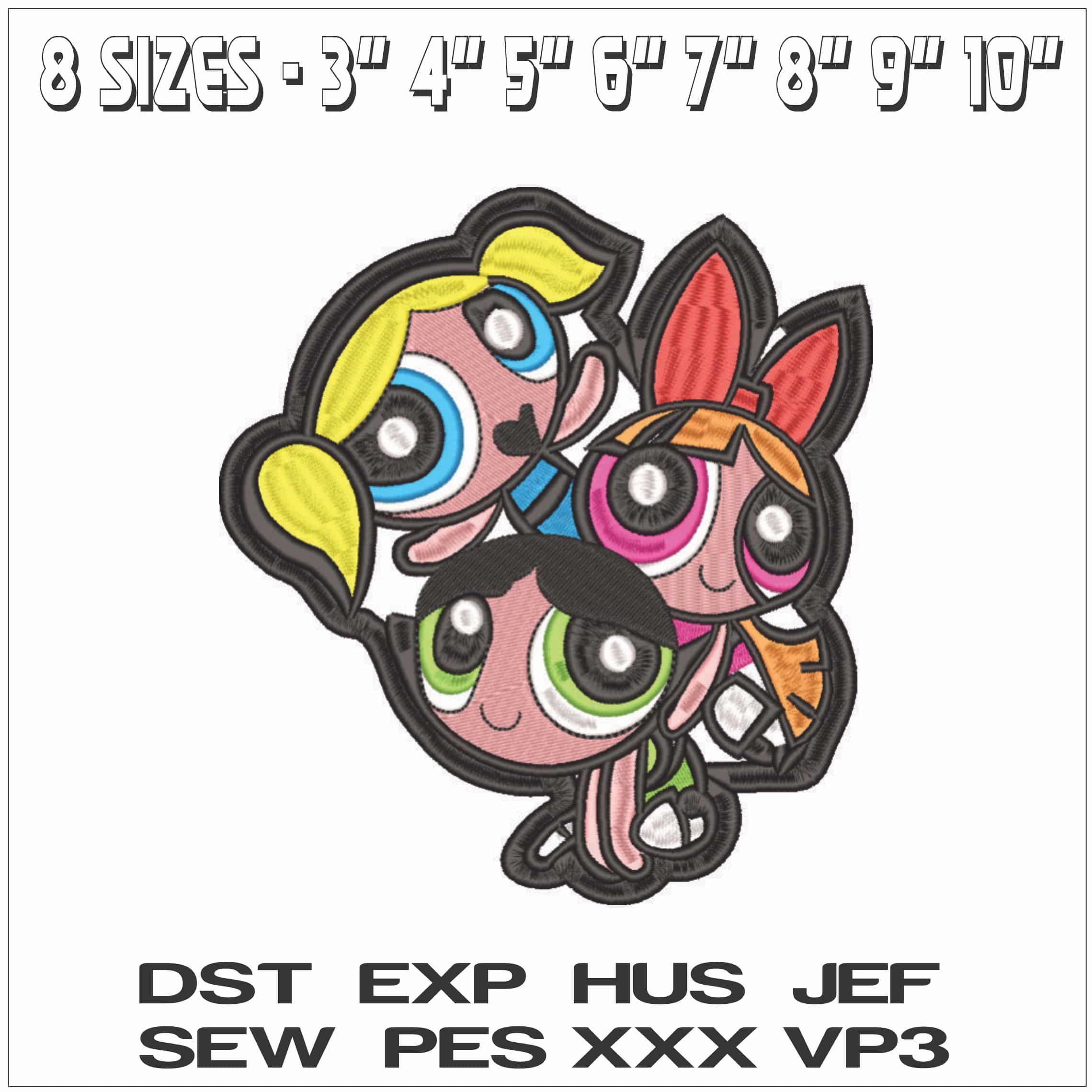 Powder Puff Girls Group-Elegant embroidery design file - instant download — view 2