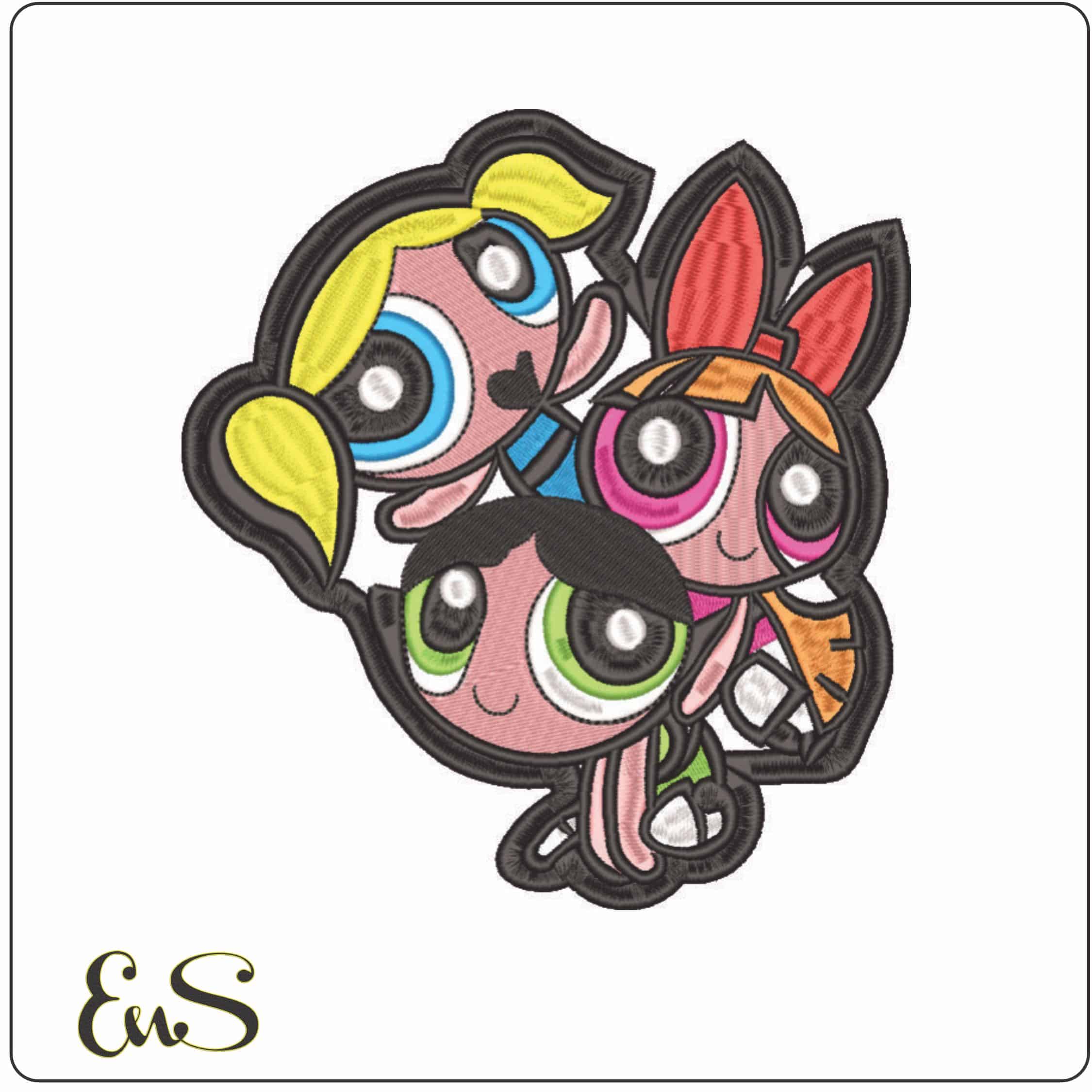 Powder Puff Girls Group-Elegant embroidery design file - instant download