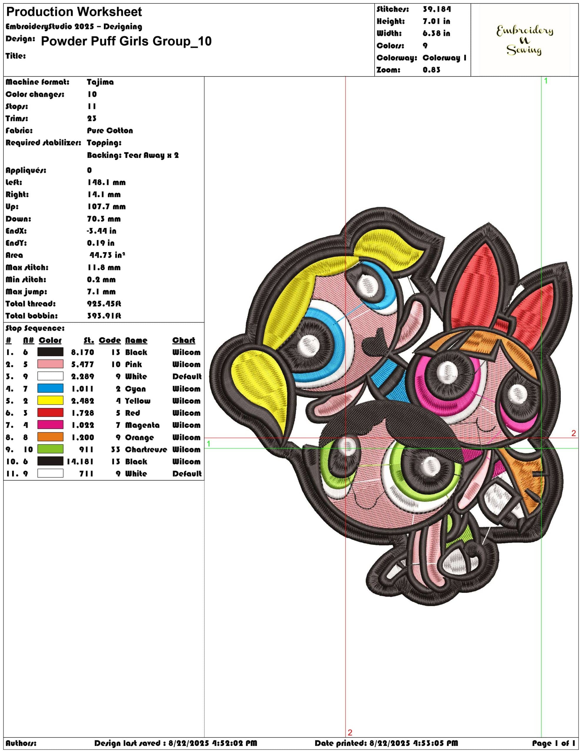 Powder Puff Girls Group-Elegant embroidery design file - instant download — view 3