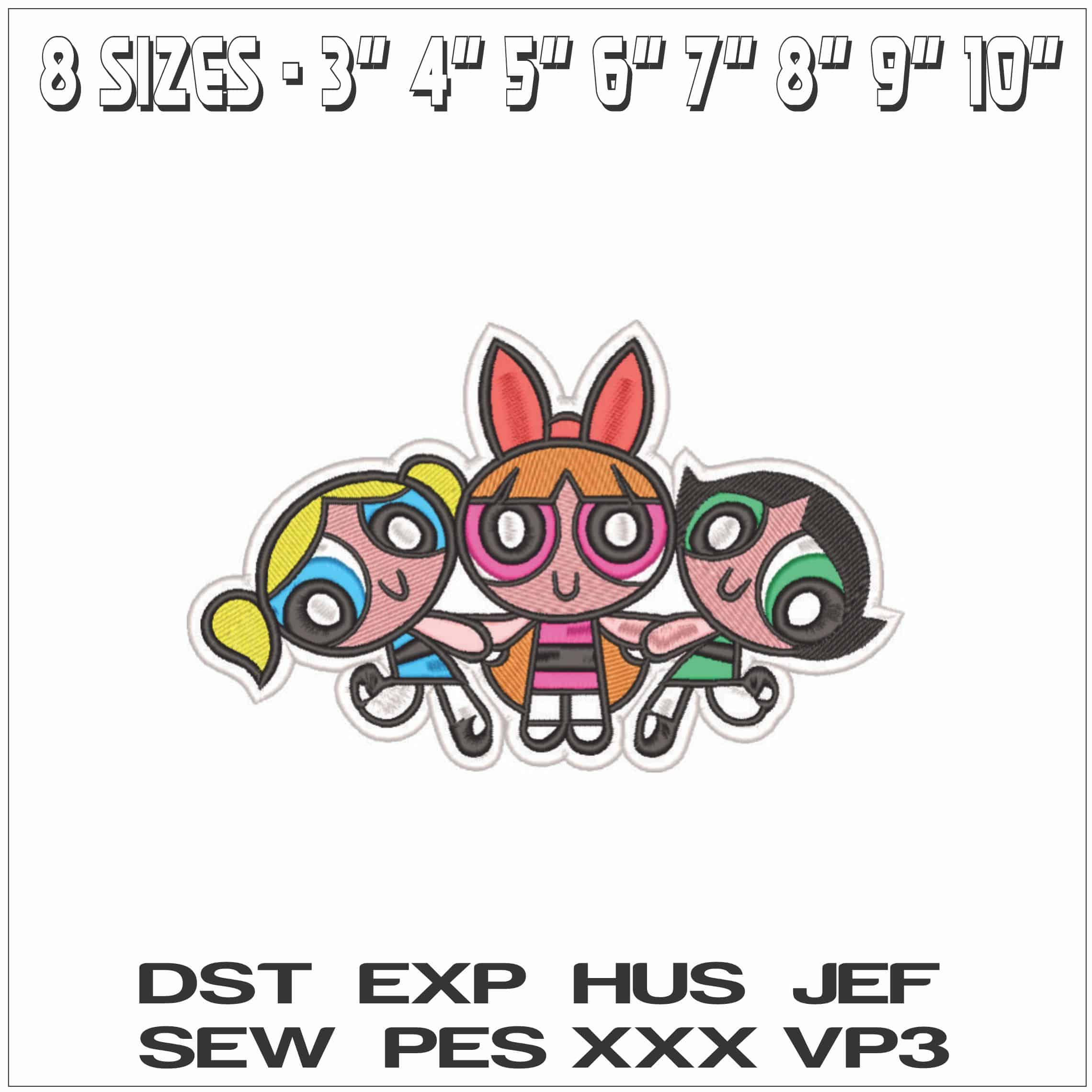 Powerpuff Girls all Together-Elegant embroidery design file - instant download — view 2