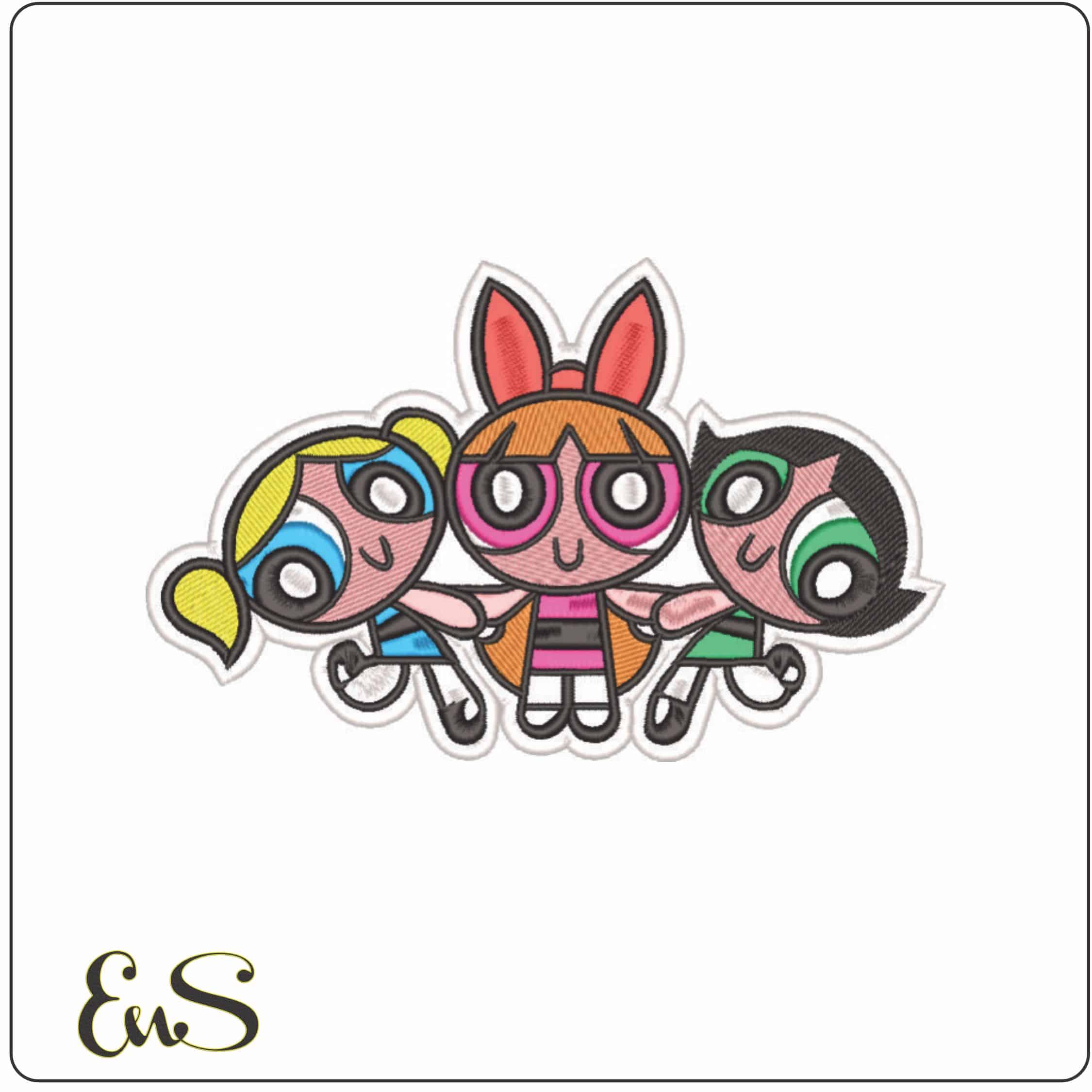 Powerpuff Girls all Together-Elegant embroidery design file - instant download