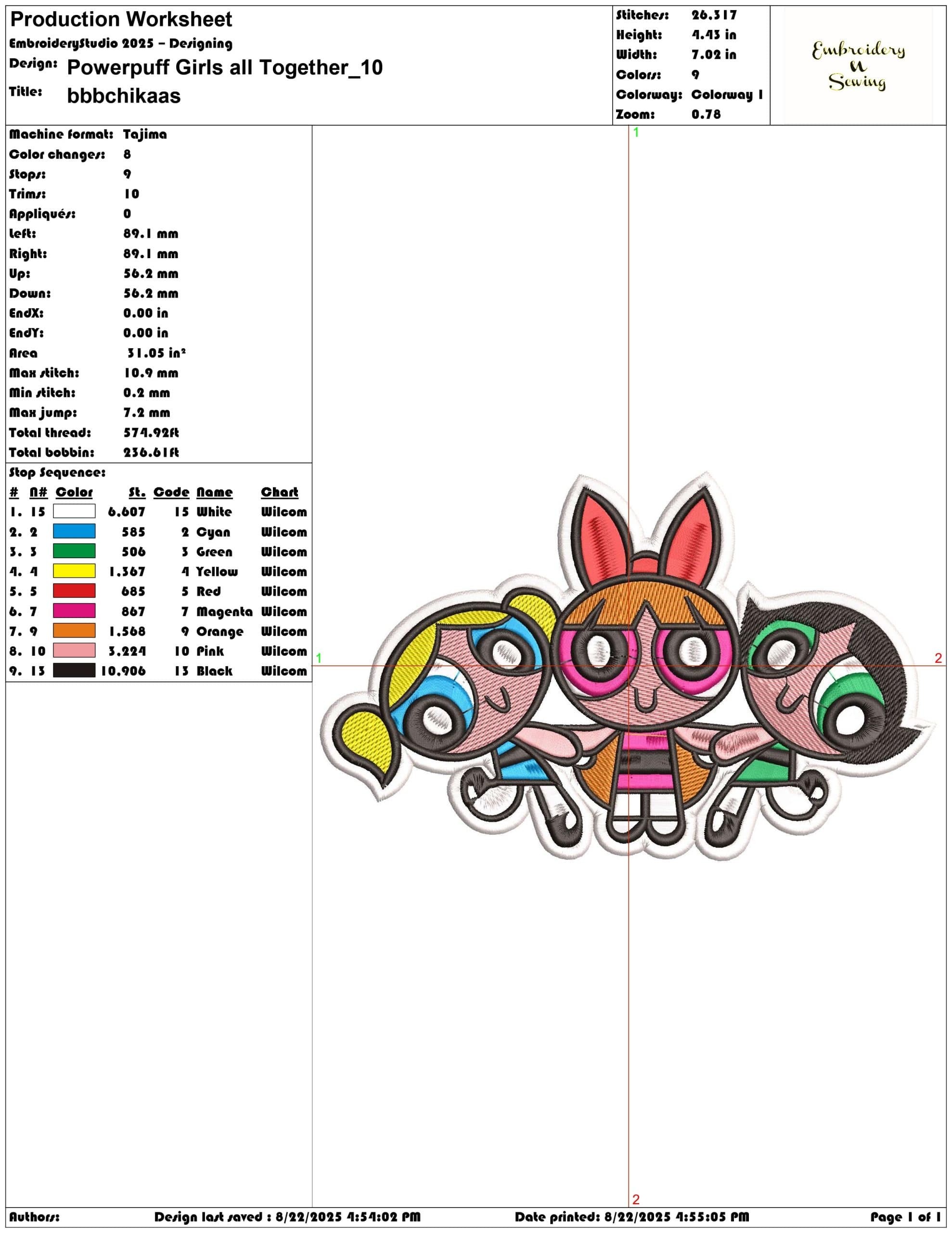Powerpuff Girls all Together-Elegant embroidery design file - instant download — view 3